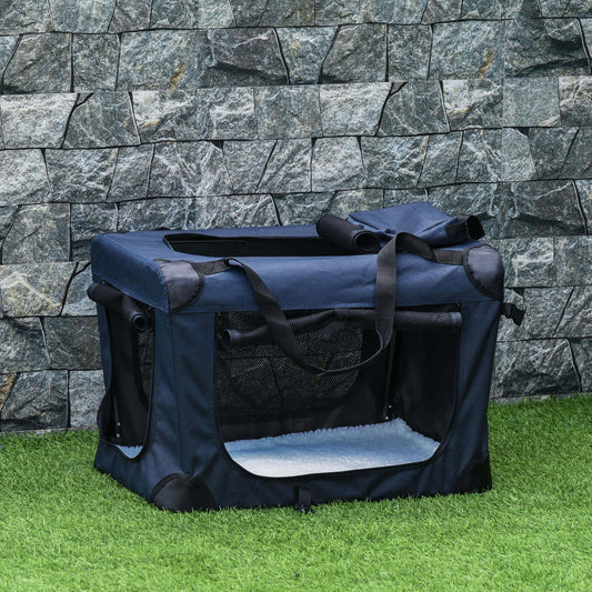 PawHut Portable Pet Carrier with Cushion - Dark Blue - ALL4U RETAILER LTD