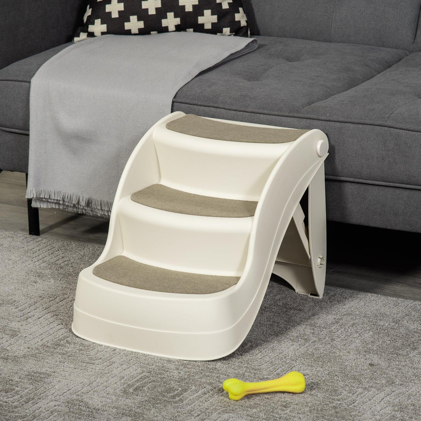 PawHut Portable Pet Stairs | 3-Step Design | Non-slip Mats | Cream - ALL4U RETAILER LTD