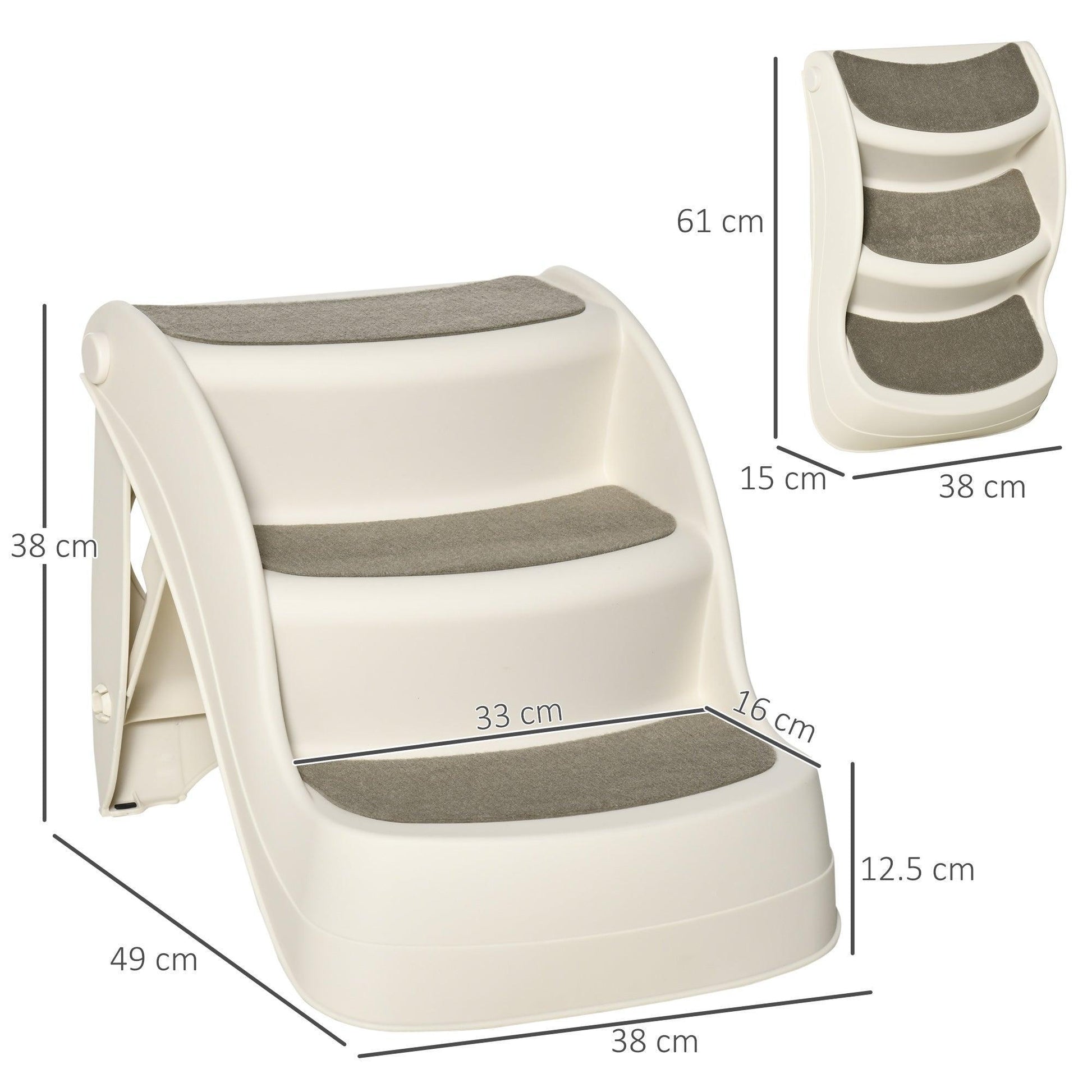 PawHut Portable Pet Stairs | 3-Step Design | Non-slip Mats | Cream - ALL4U RETAILER LTD