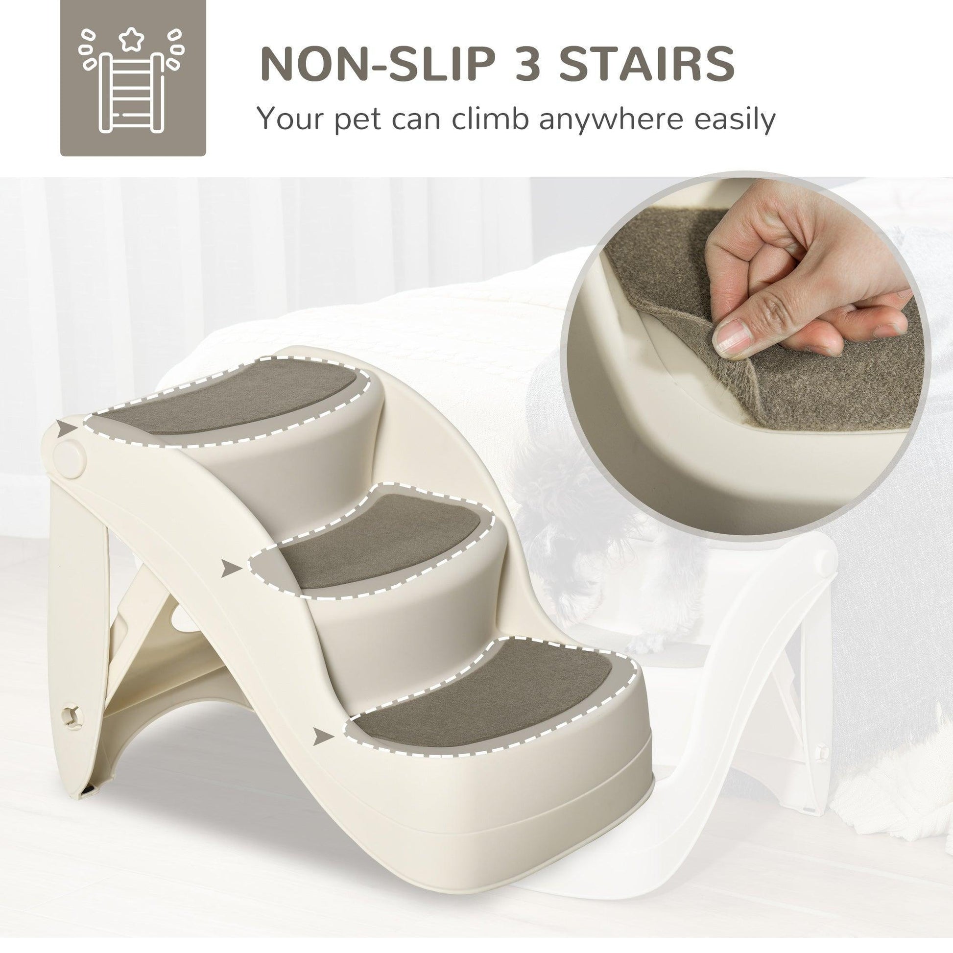 PawHut Portable Pet Stairs | 3-Step Design | Non-slip Mats | Cream - ALL4U RETAILER LTD