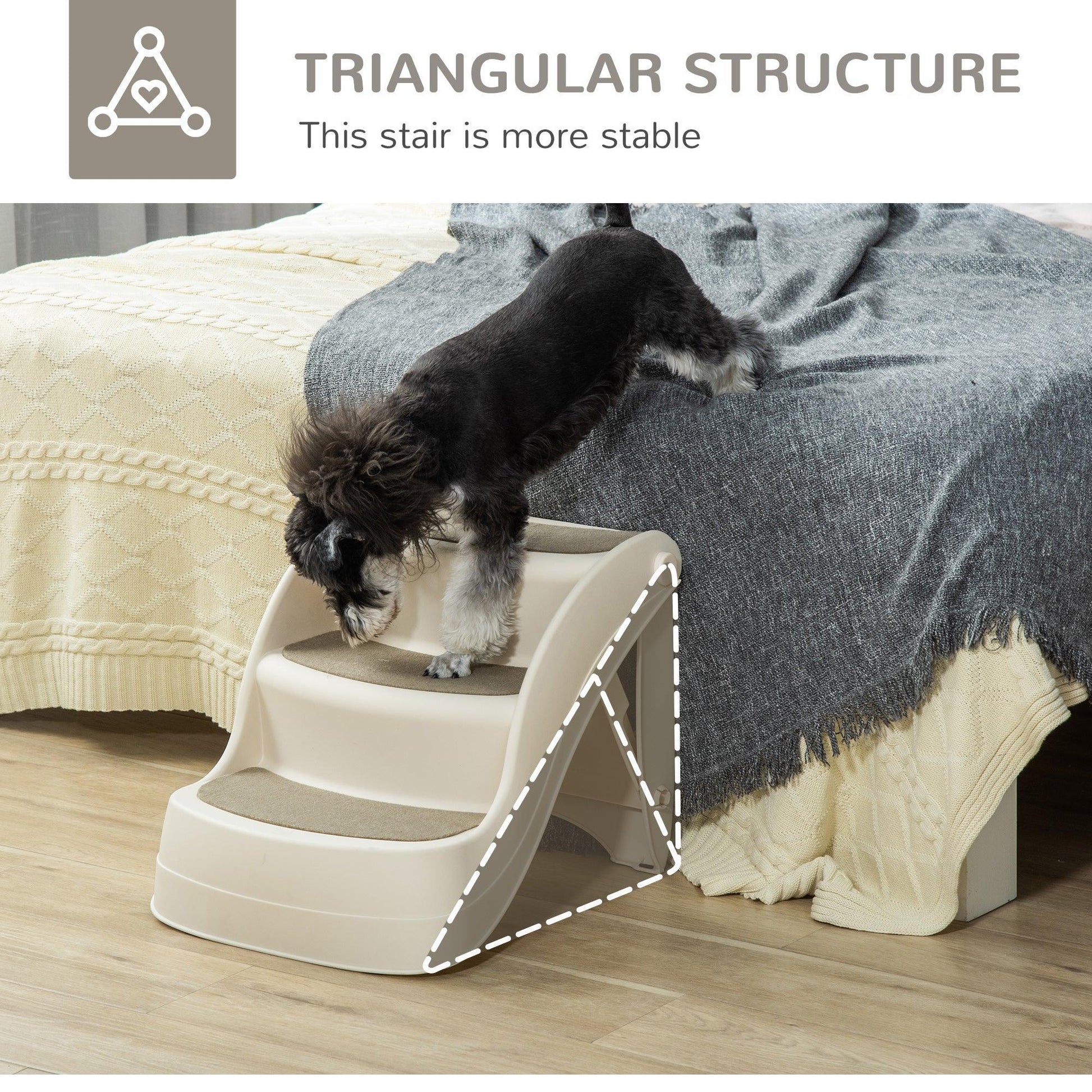 PawHut Portable Pet Stairs | 3-Step Design | Non-slip Mats | Cream - ALL4U RETAILER LTD