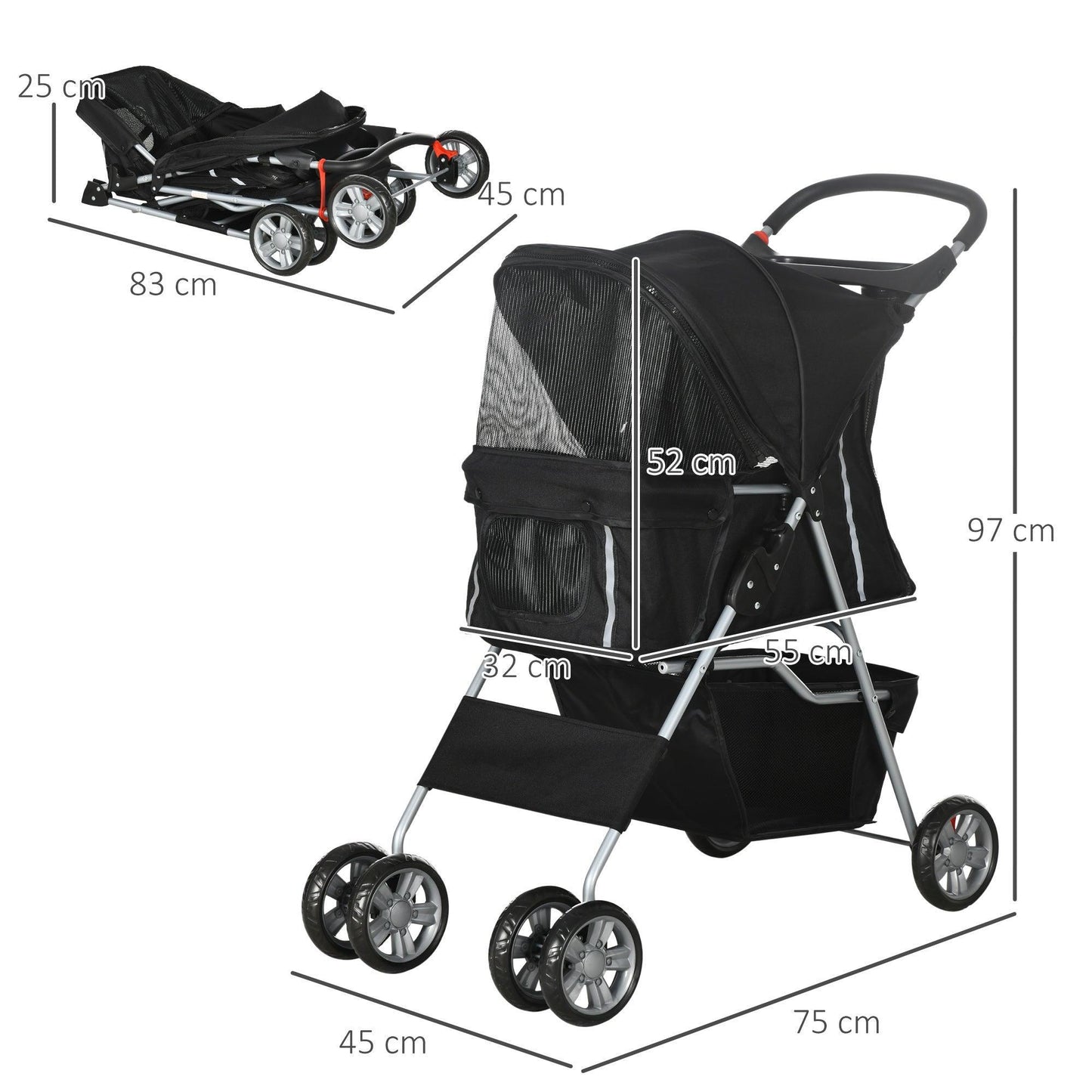 PawHut Portable Pet Stroller - Easy & Foldable - ALL4U RETAILER LTD