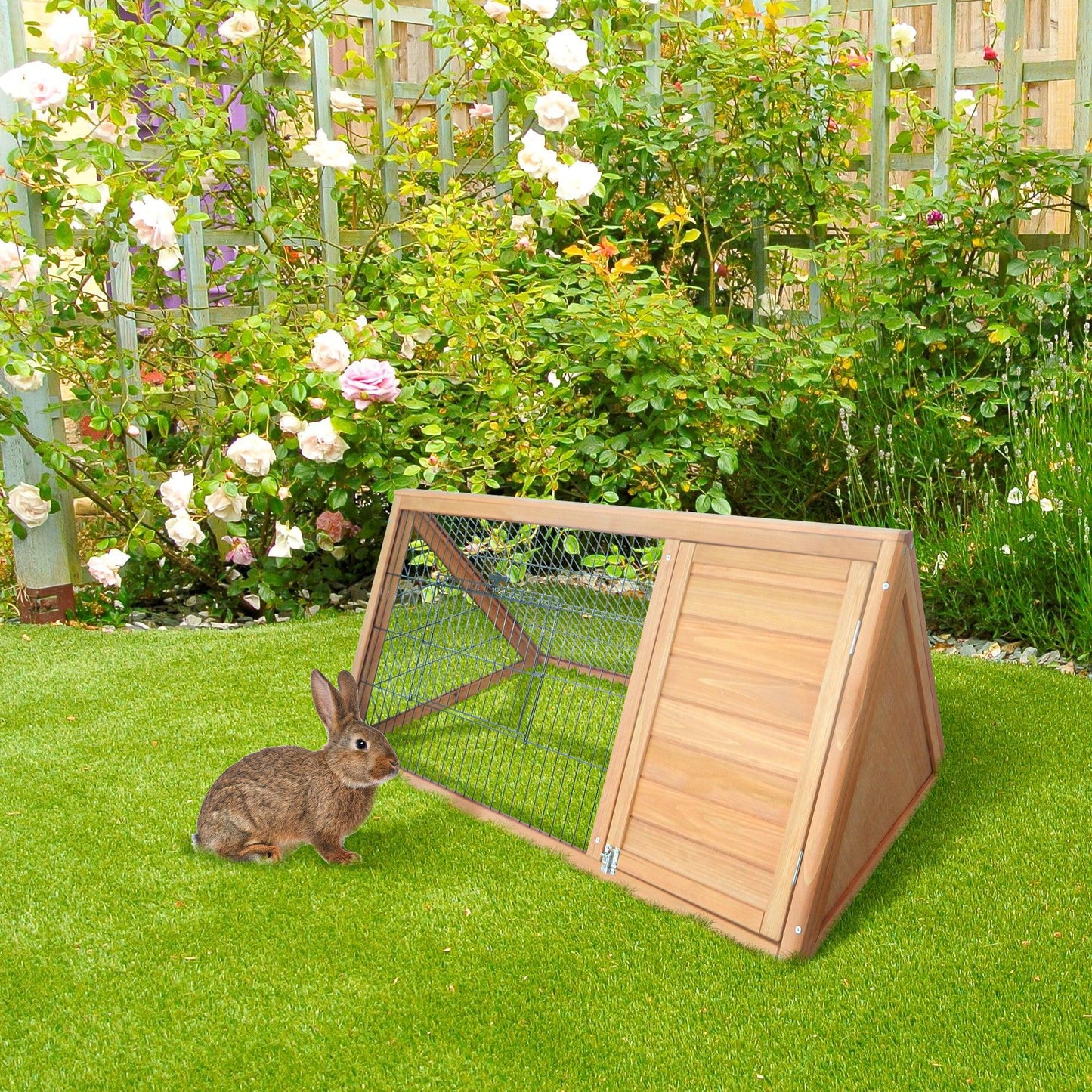 PawHut Rabbit Cage with Outdoor Space - Yellow - ALL4U RETAILER LTD