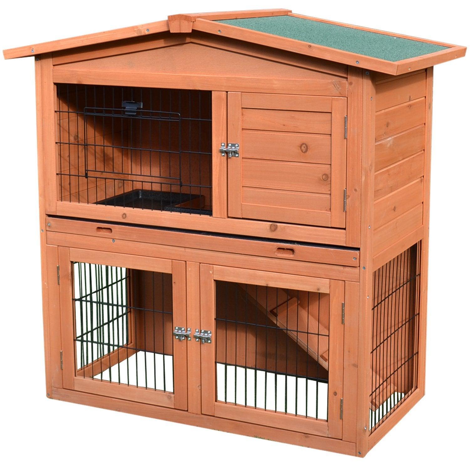 PawHut Rabbit Hutch - Compact and Convenient - ALL4U RETAILER LTD