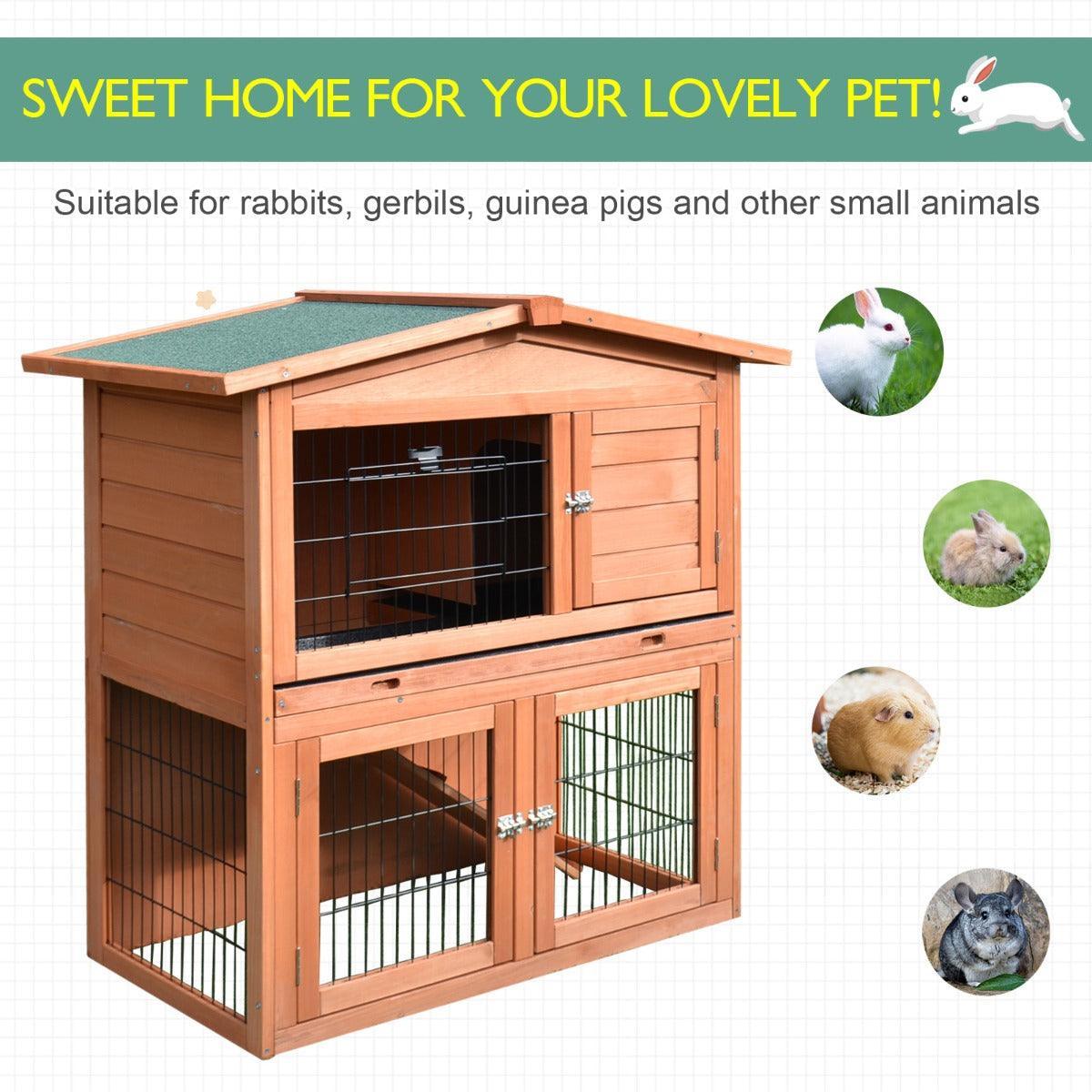 PawHut Rabbit Hutch - Compact and Convenient - ALL4U RETAILER LTD