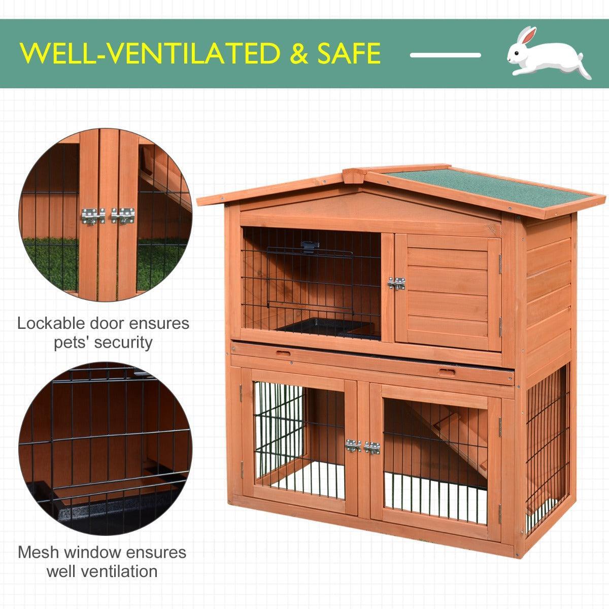 PawHut Rabbit Hutch - Compact and Convenient - ALL4U RETAILER LTD