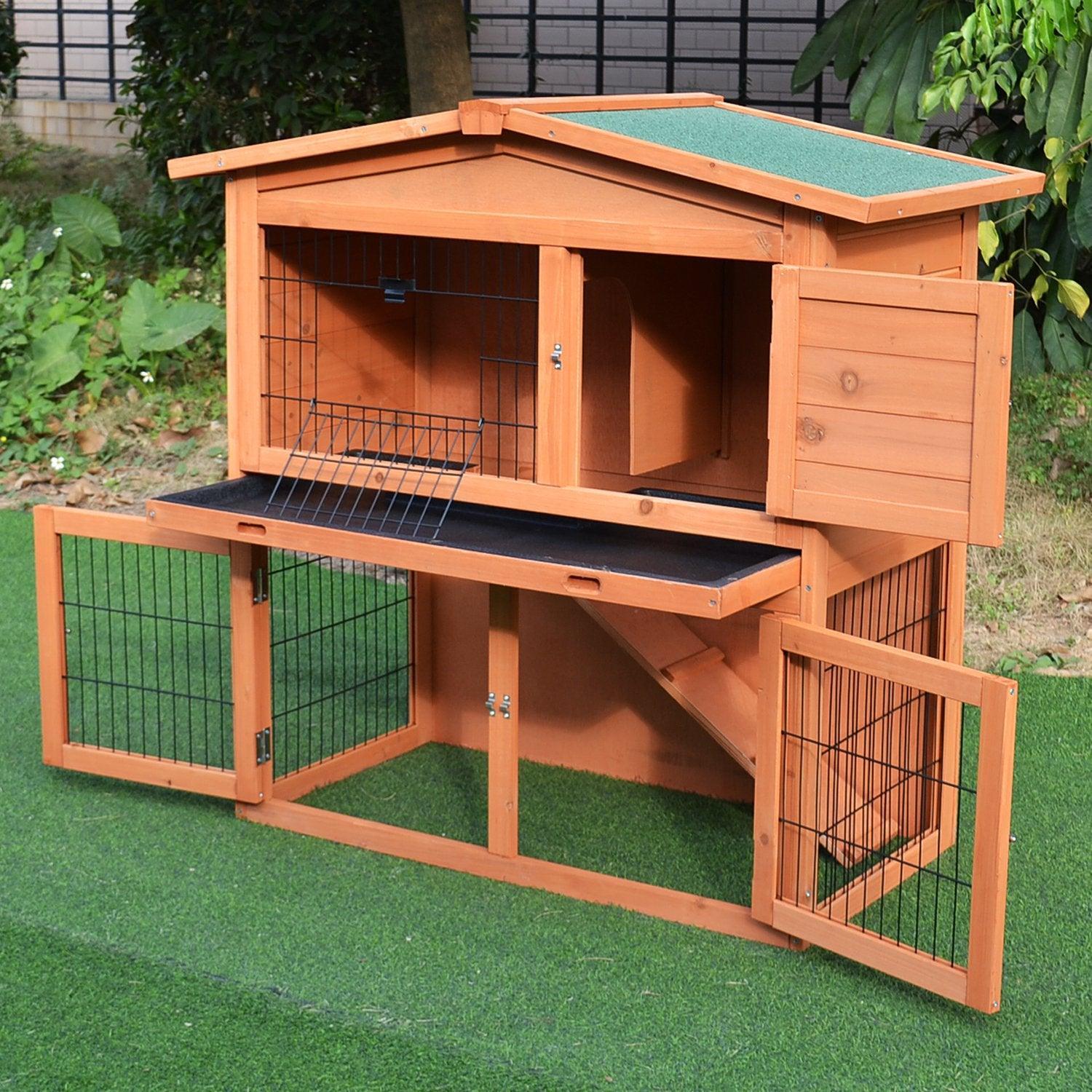 PawHut Rabbit Hutch - Compact and Convenient - ALL4U RETAILER LTD