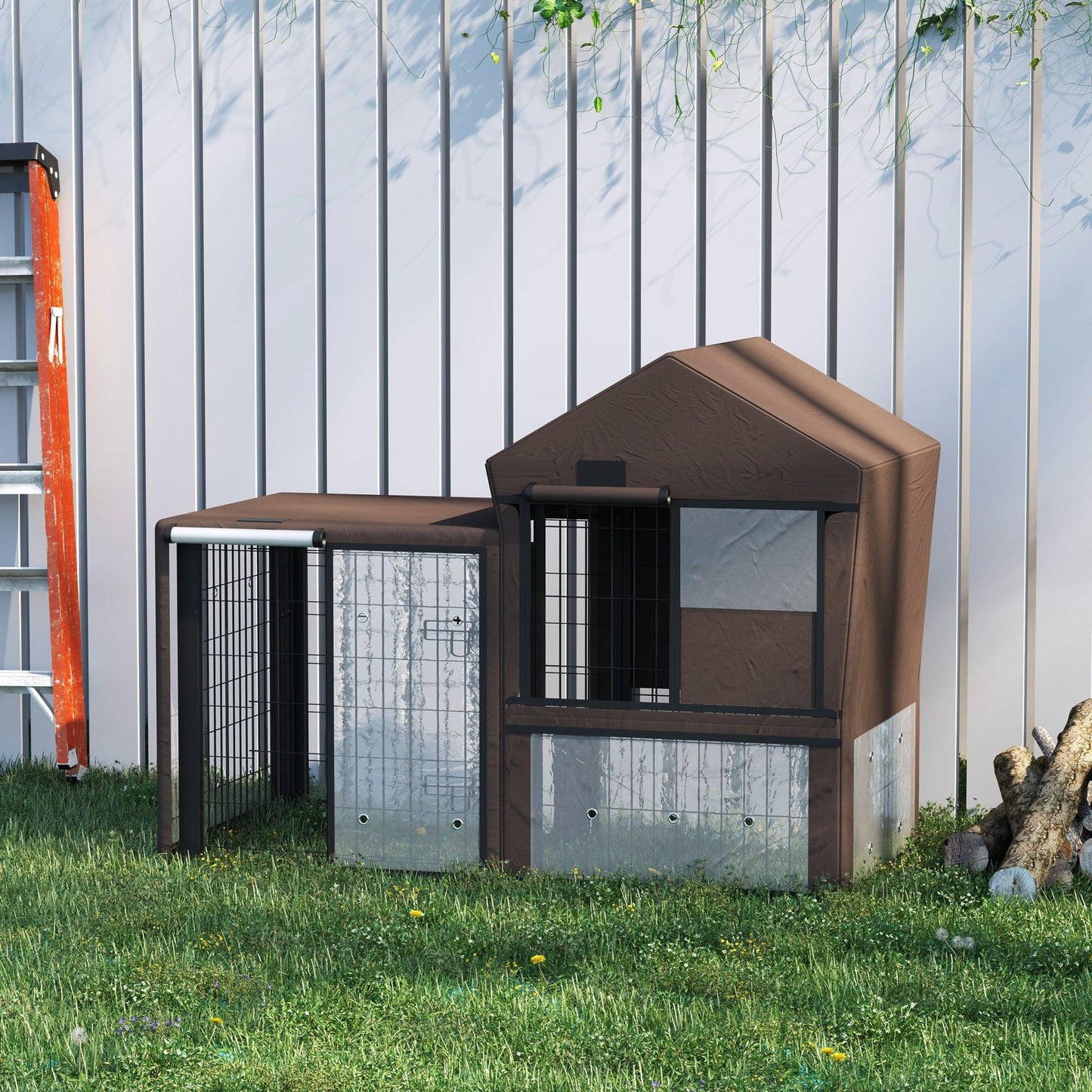 PawHut Rabbit Hutch Cover, Pet Cage Protector - Brown - ALL4U RETAILER LTD