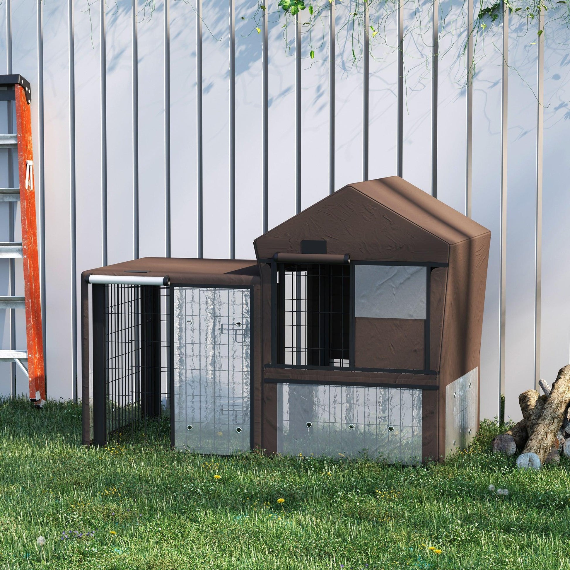 PawHut Rabbit Hutch Cover, Pet Cage Protector - Brown - ALL4U RETAILER LTD