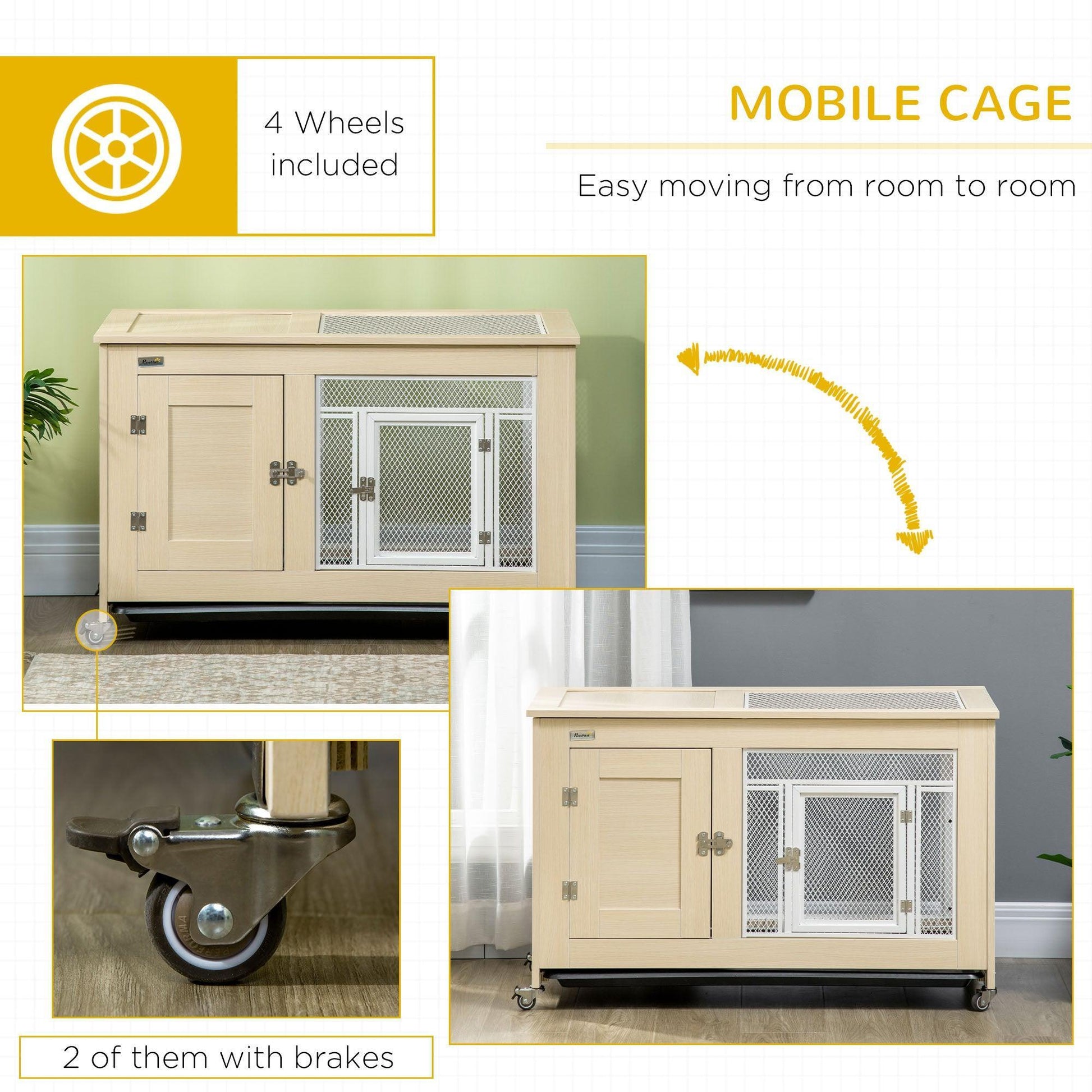 PawHut Rabbit Hutch with Wheels and Openable Roof, 94 x 53 x 56cm - ALL4U RETAILER LTD