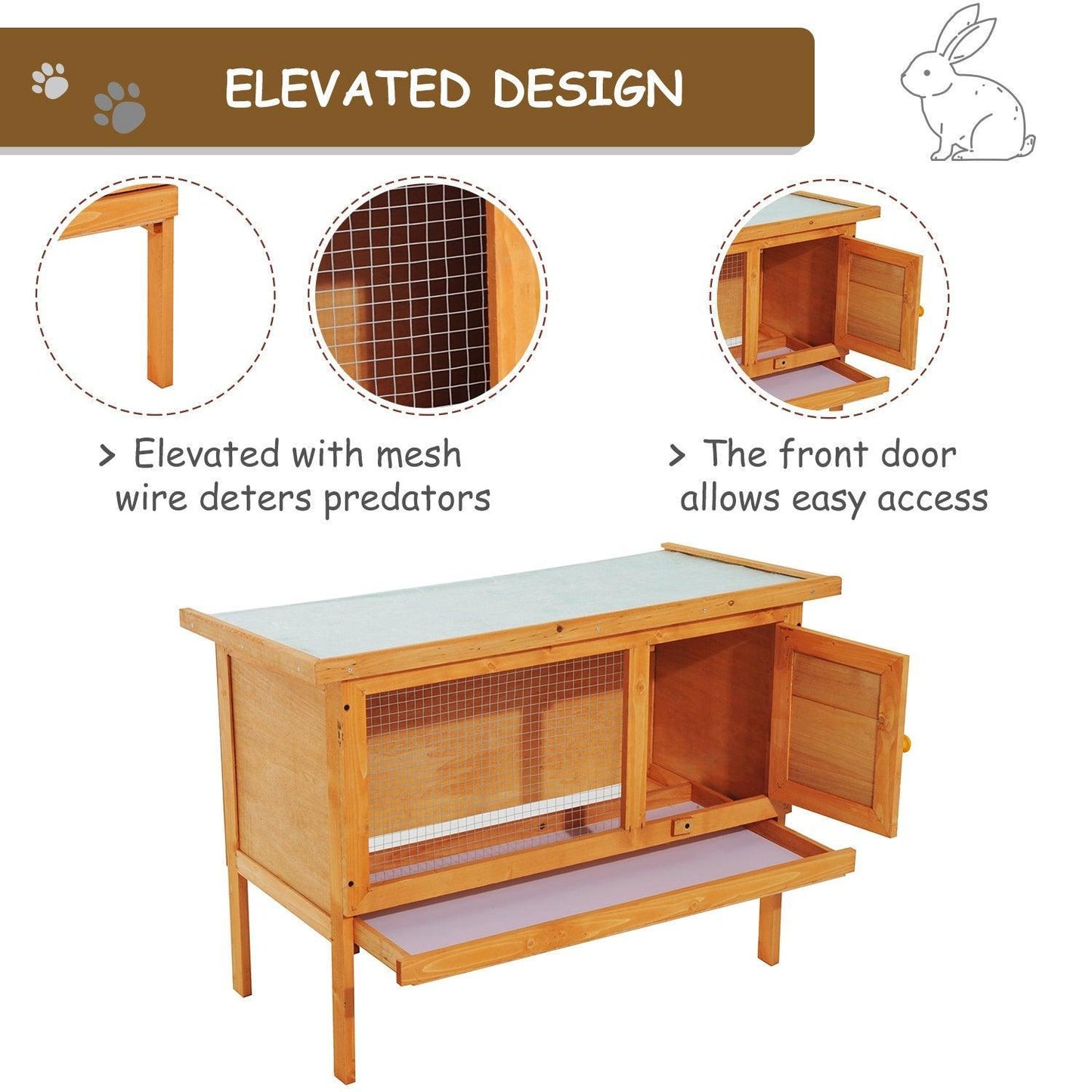 Pawhut Rabbit Hutch - Spacious & Sturdy (60Lx45Wx65H cm) - ALL4U RETAILER LTD