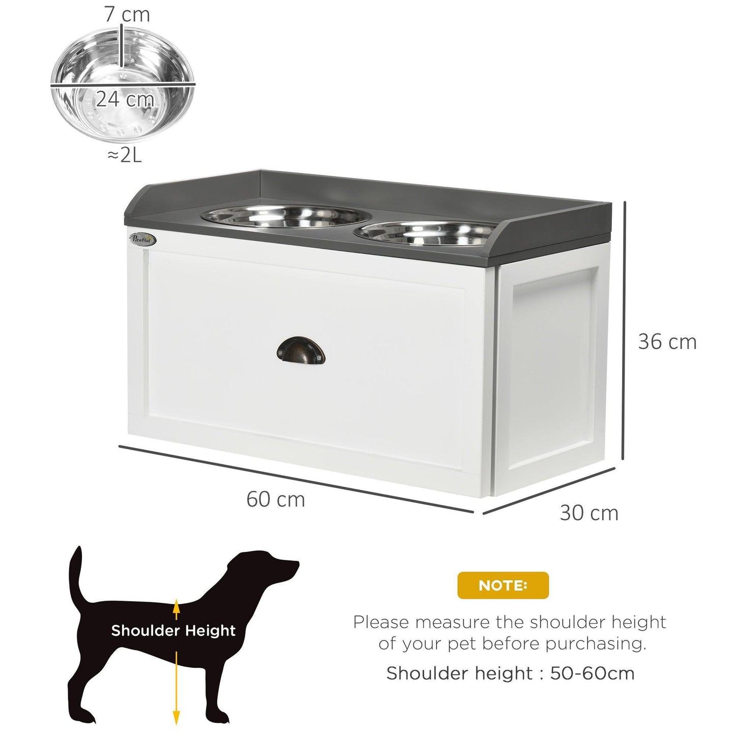 PawHut Raised Dog Bowls with Storage – White - ALL4U RETAILER LTD