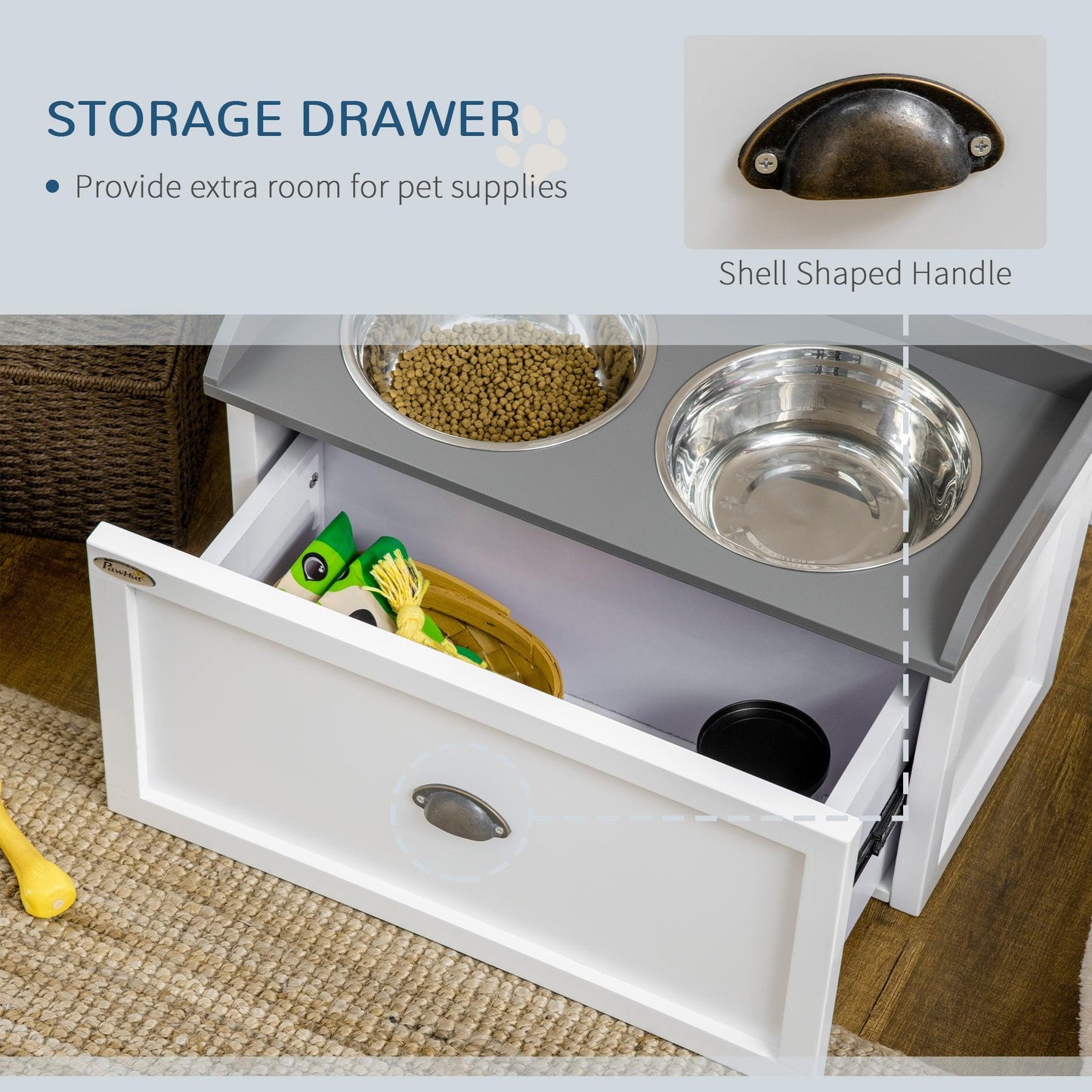 PawHut Raised Dog Bowls with Storage – White - ALL4U RETAILER LTD