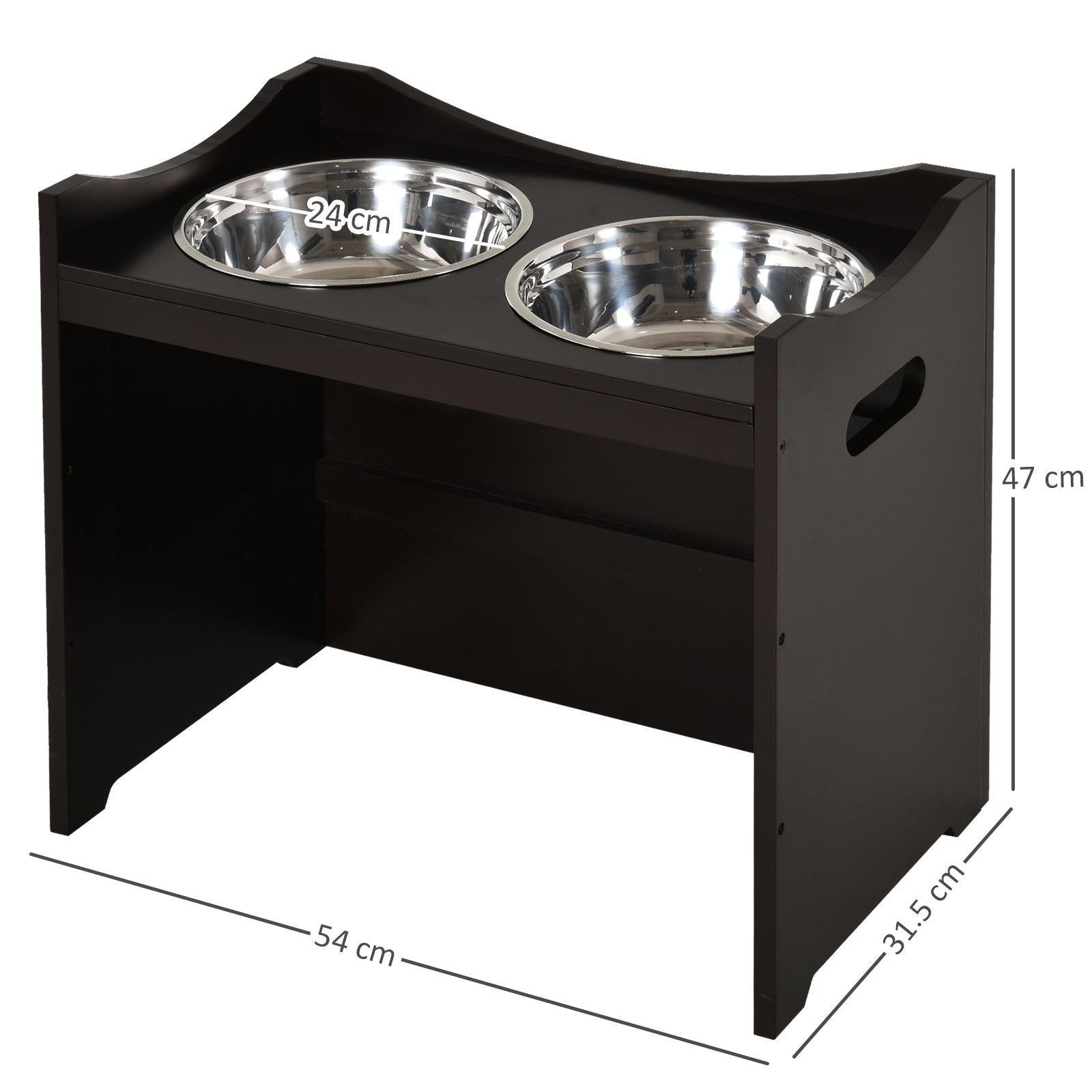 PawHut Raised Pet Feeder - Duo Stainless Bowls - 47x54cm - ALL4U RETAILER LTD