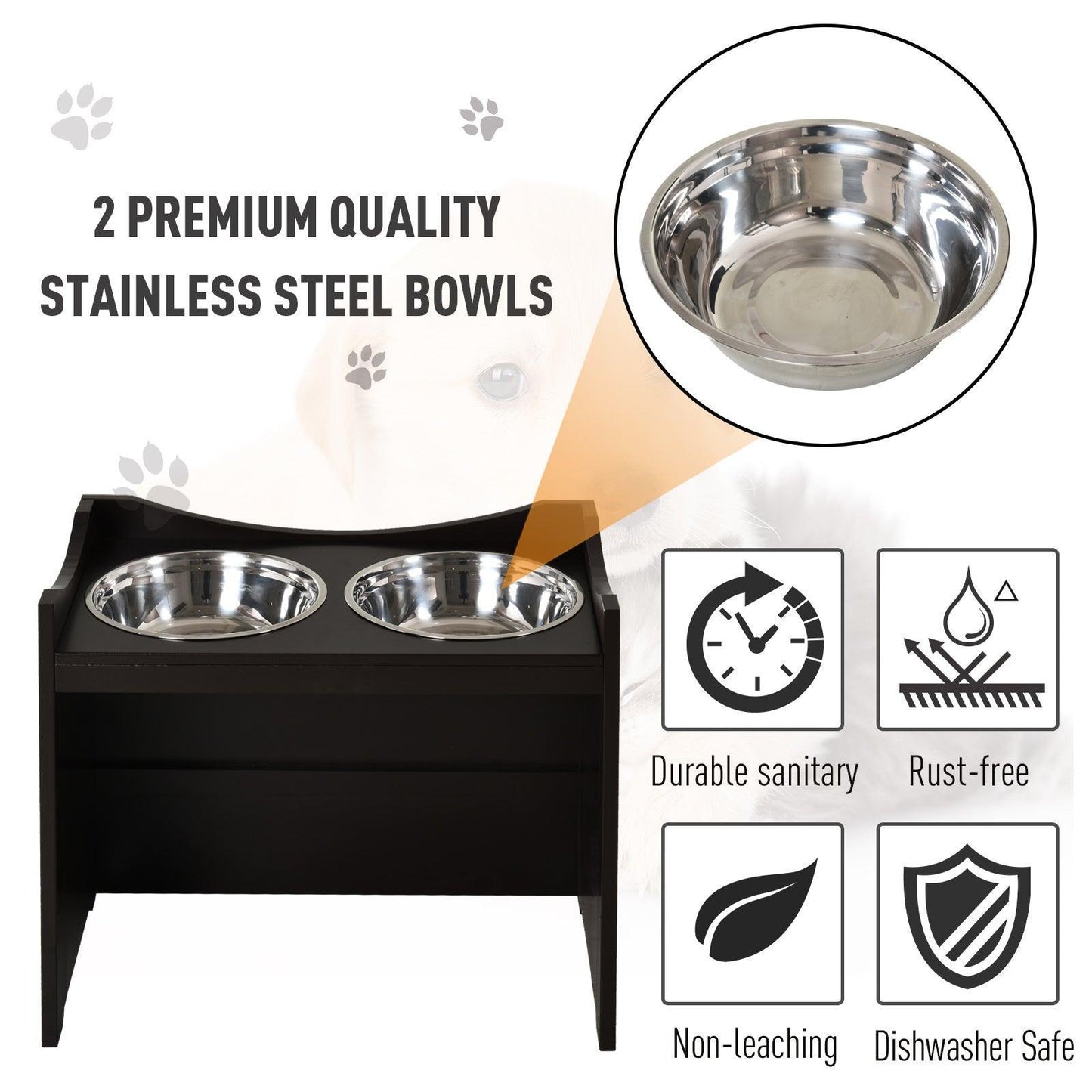 PawHut Raised Pet Feeder - Duo Stainless Bowls - 47x54cm - ALL4U RETAILER LTD