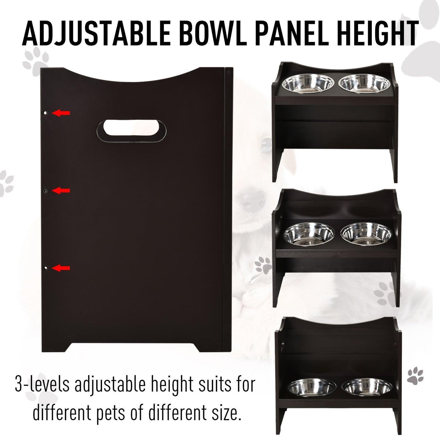 PawHut Raised Pet Feeder - Duo Stainless Bowls - 47x54cm - ALL4U RETAILER LTD