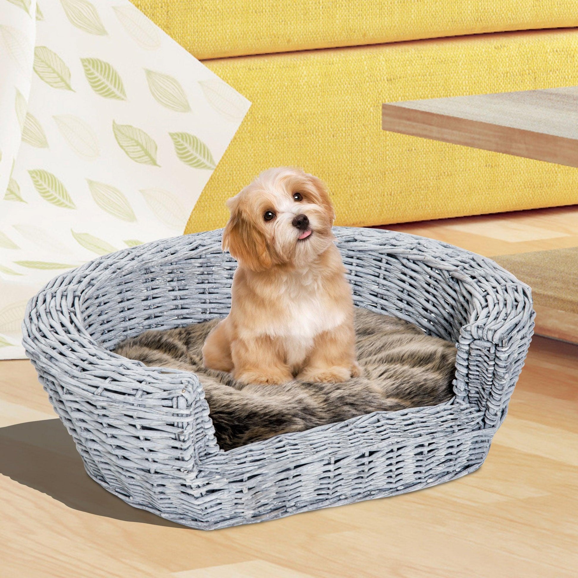 PawHut Rattan Pet Sofa Bed, Grey - ALL4U RETAILER LTD