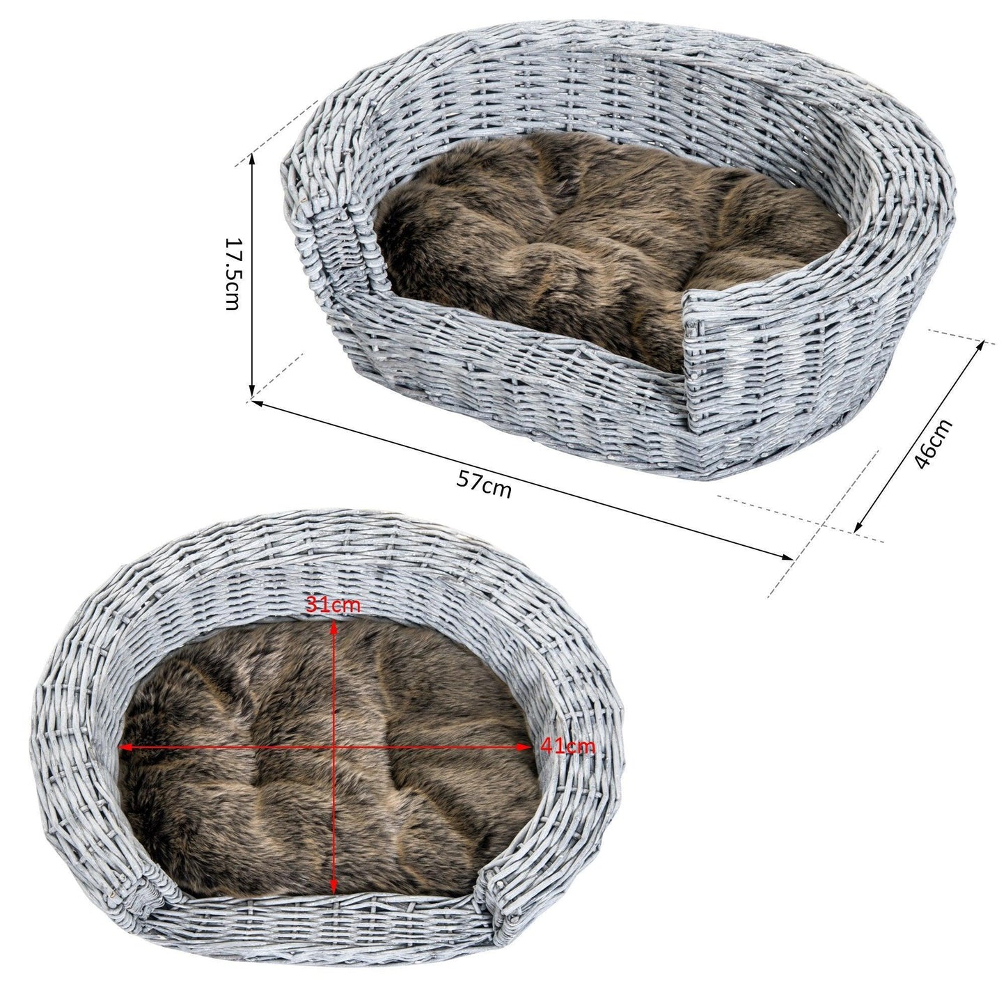 PawHut Rattan Pet Sofa Bed, Grey - ALL4U RETAILER LTD