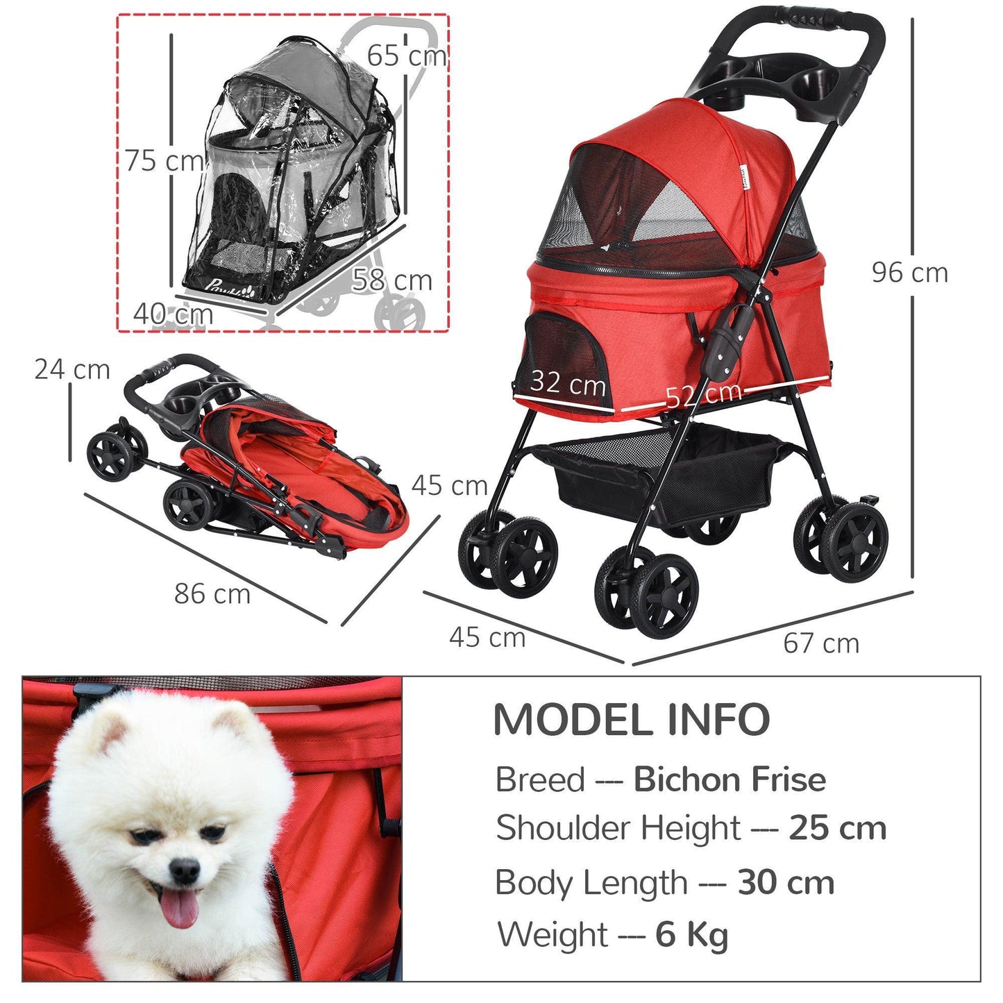 PawHut Red Dog Stroller: Foldable, Safe, and Stylish - ALL4U RETAILER LTD