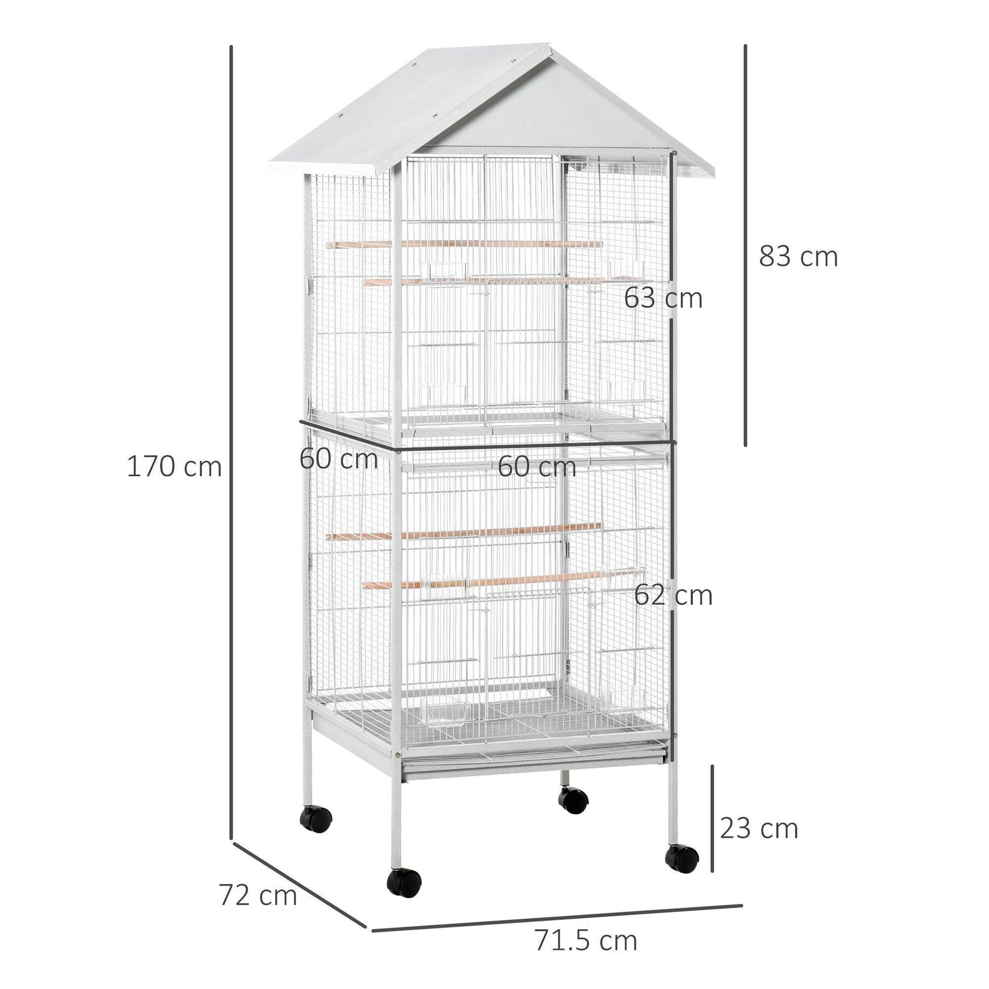 PawHut Rolling Metal Bird Cage with Stand - White - ALL4U RETAILER LTD