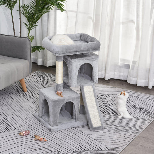 PawHut Sisal Rope Cat Tree: 3-Tier, Light Grey - ALL4U RETAILER LTD