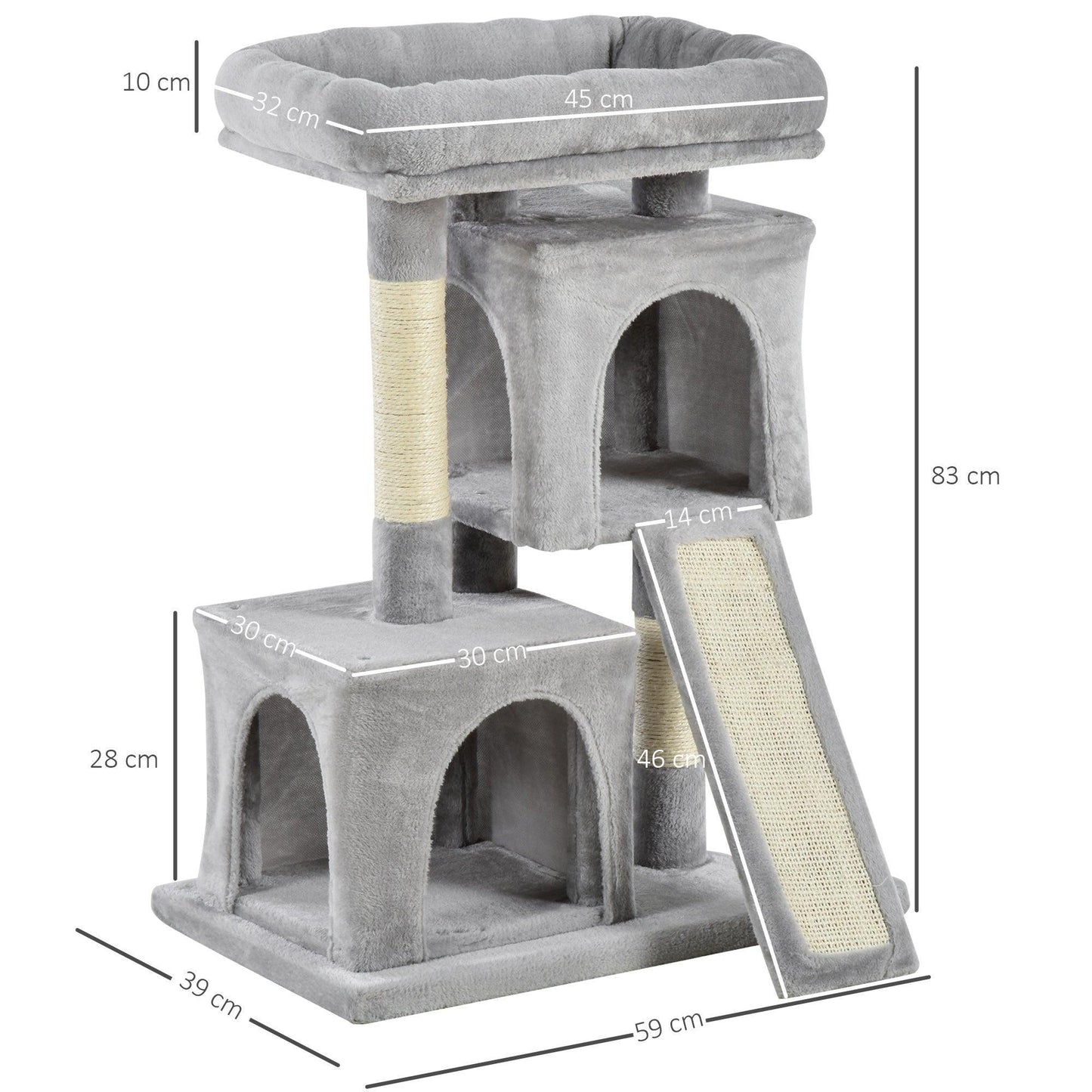 PawHut Sisal Rope Cat Tree: 3-Tier, Light Grey - ALL4U RETAILER LTD