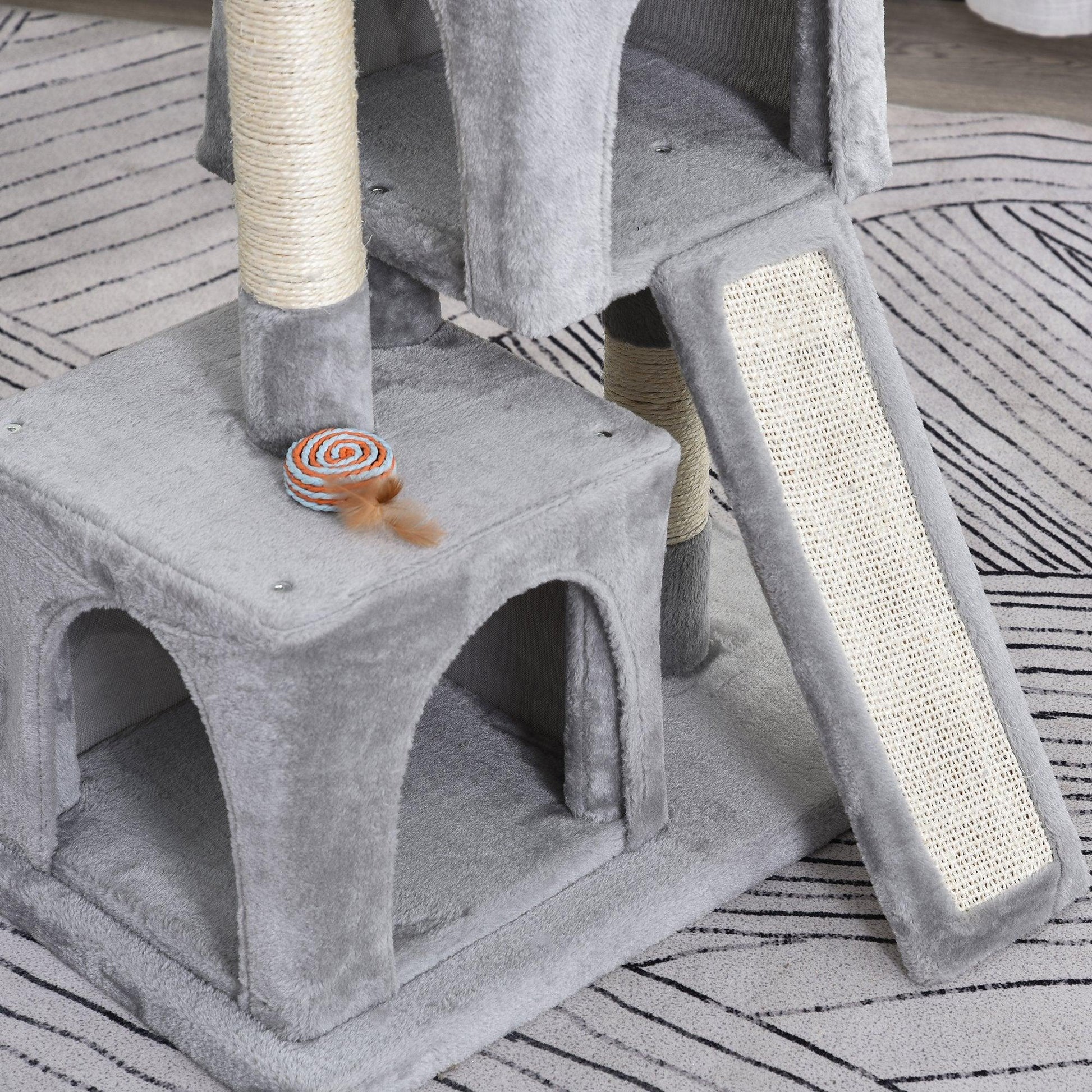 PawHut Sisal Rope Cat Tree: 3-Tier, Light Grey - ALL4U RETAILER LTD