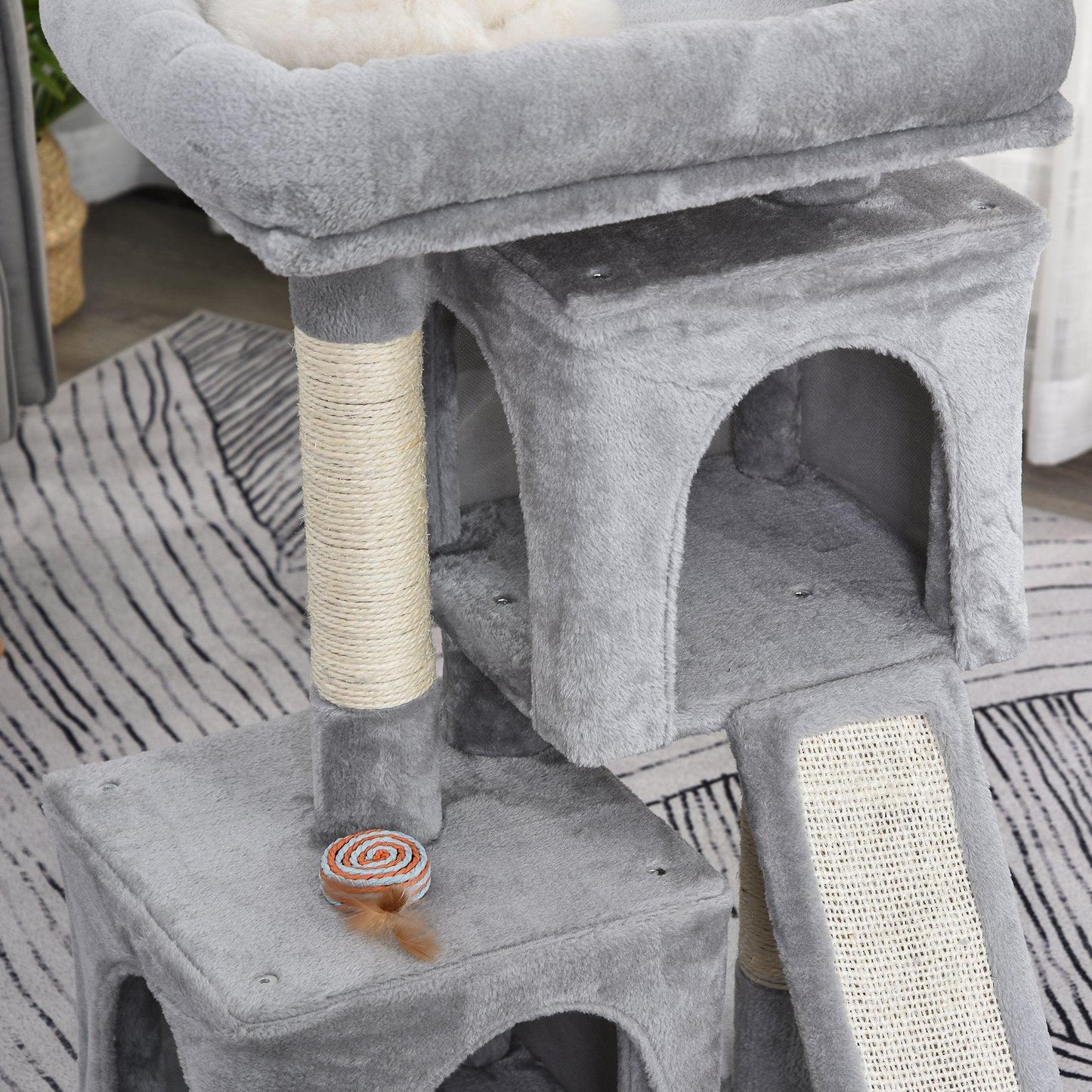 PawHut Sisal Rope Cat Tree: 3-Tier, Light Grey - ALL4U RETAILER LTD