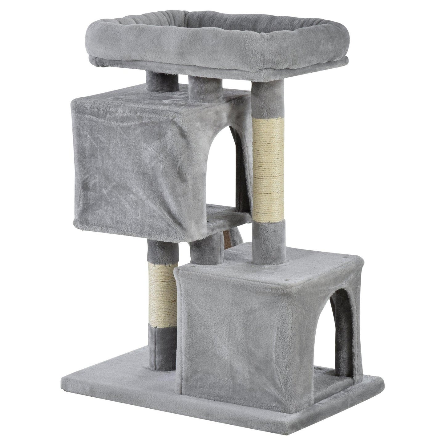 PawHut Sisal Rope Cat Tree: 3-Tier, Light Grey - ALL4U RETAILER LTD