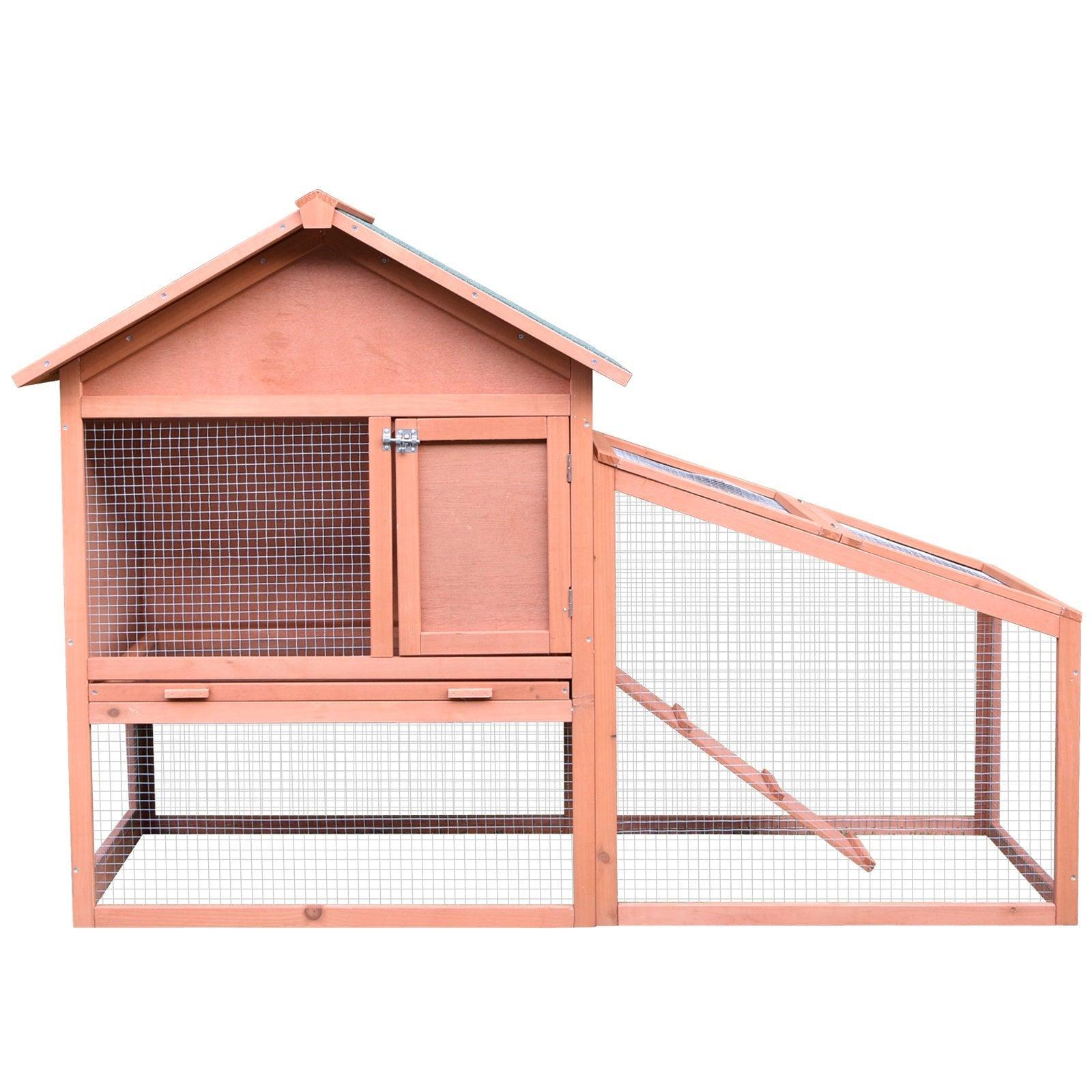 PawHut Small Animal Hutch with Slide Out Tray - Red/Brown - ALL4U RETAILER LTD