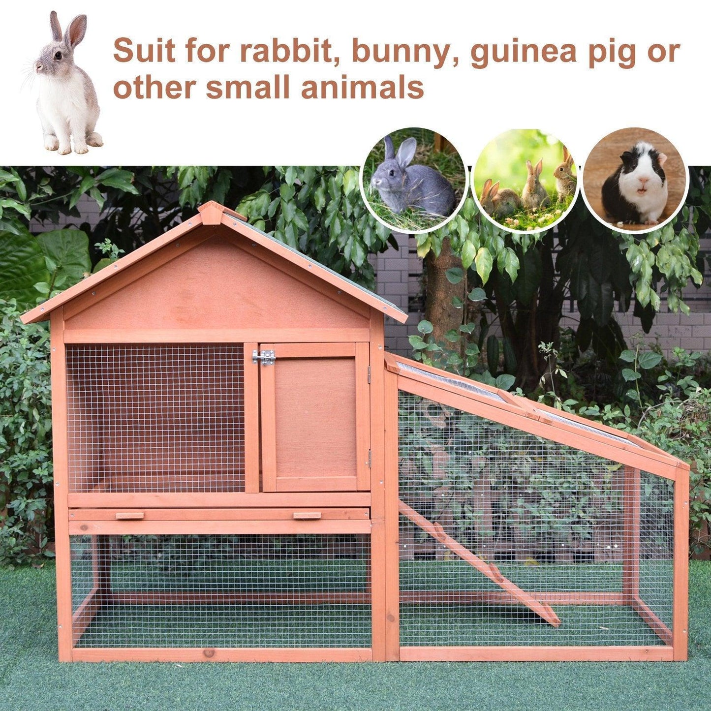 PawHut Small Animal Hutch with Slide Out Tray - Red/Brown - ALL4U RETAILER LTD