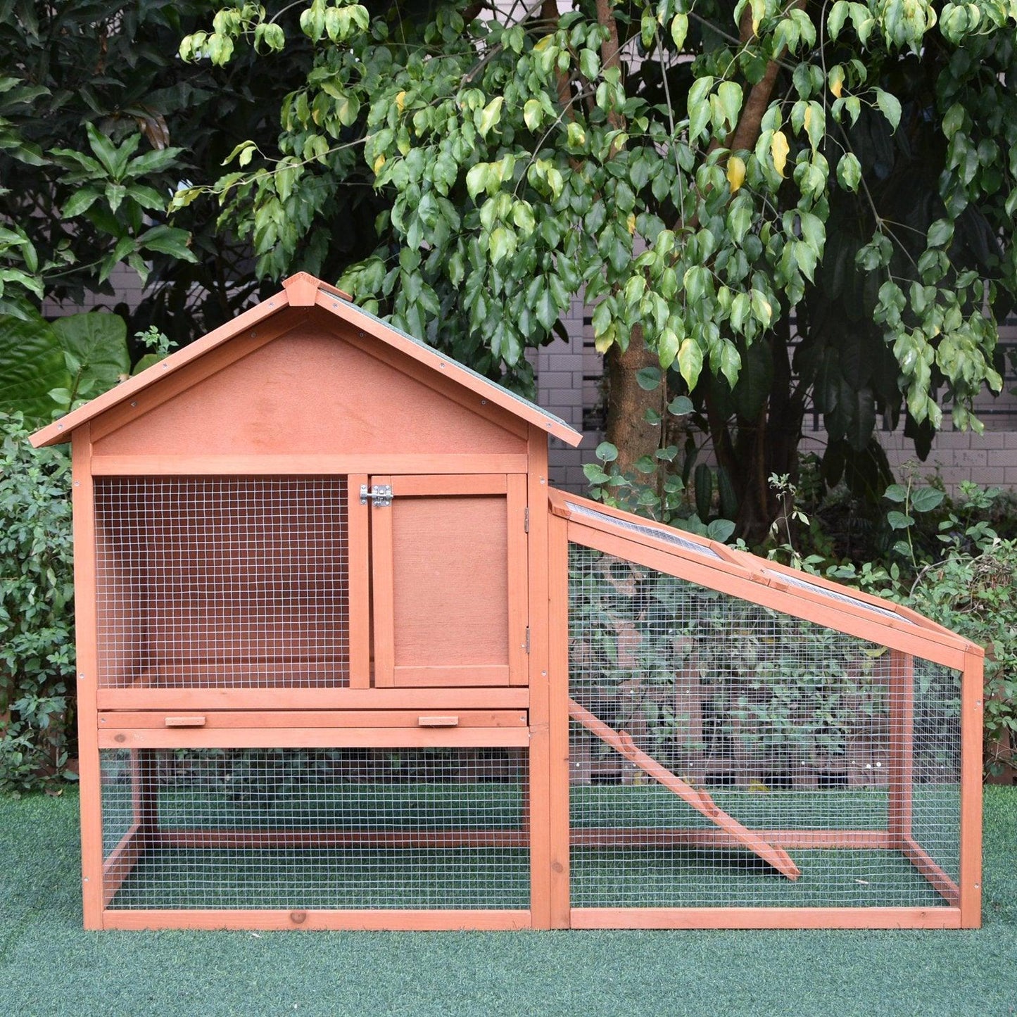 PawHut Small Animal Hutch with Slide Out Tray - Red/Brown - ALL4U RETAILER LTD