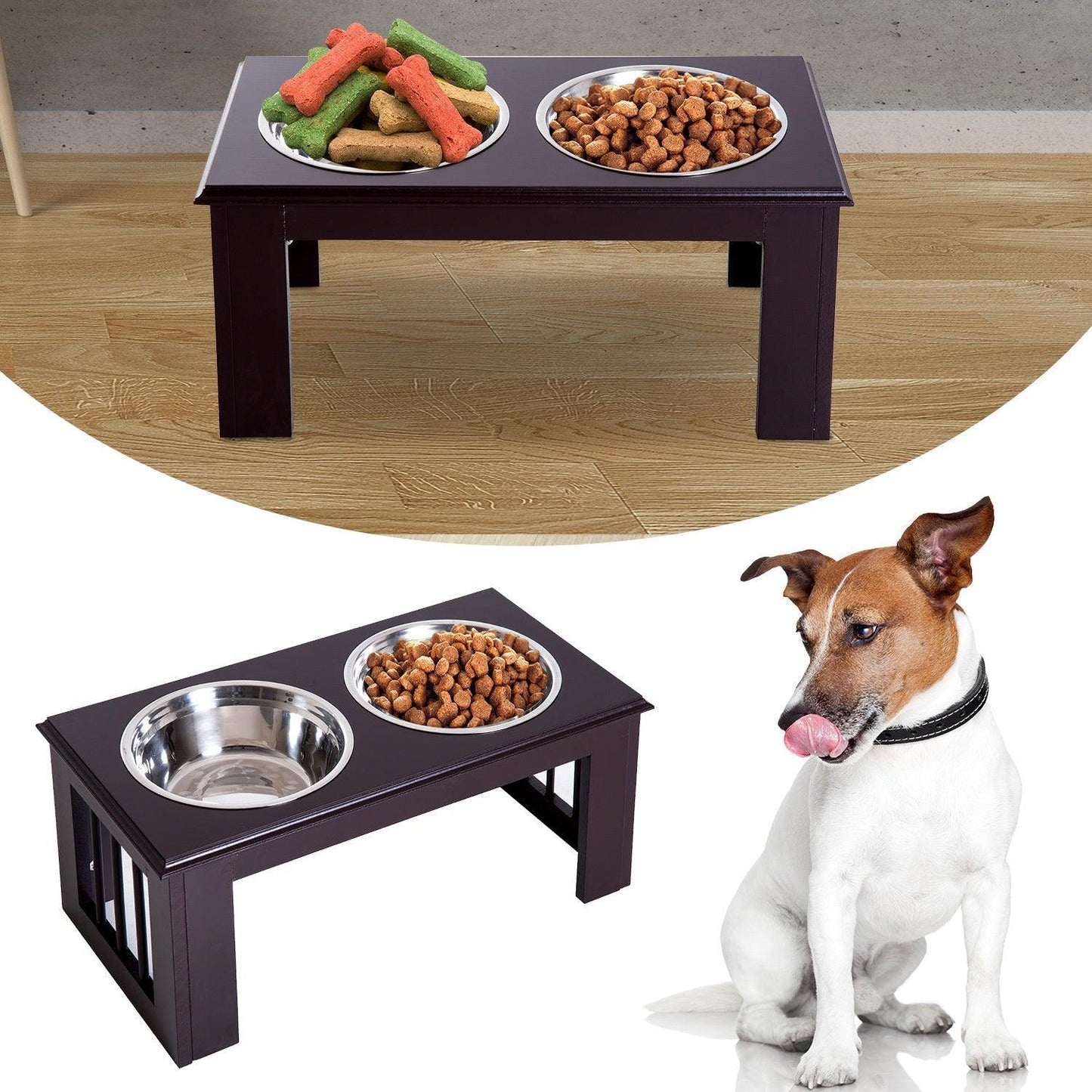 Pawhut Stainless Steel Pet Feeder, Brown - ALL4U RETAILER LTD