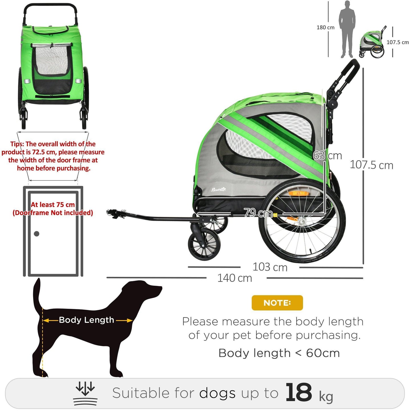 PawHut Steel Dog Trailer: Bike & Stroller - ALL4U RETAILER LTD