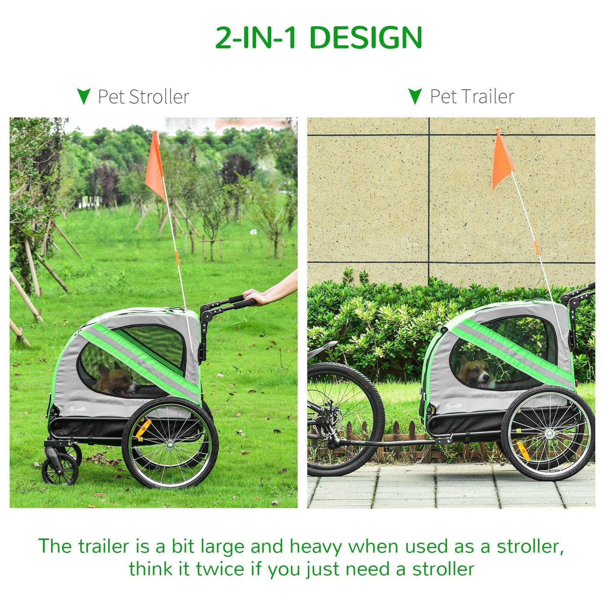 PawHut Steel Dog Trailer: Bike & Stroller - ALL4U RETAILER LTD