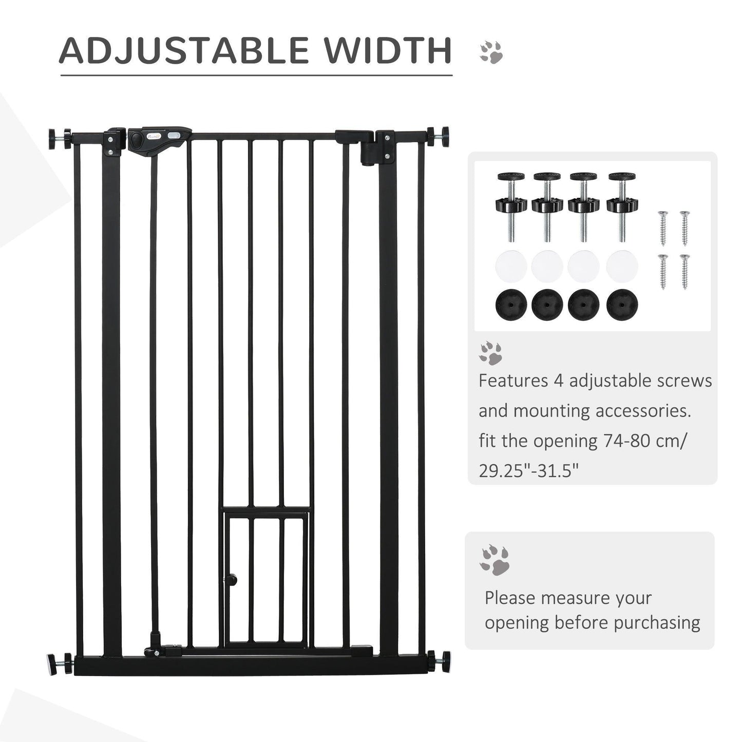 PawHut Tall Cat-Door Dog Gate, Auto Close, 104cm, Black - ALL4U RETAILER LTD