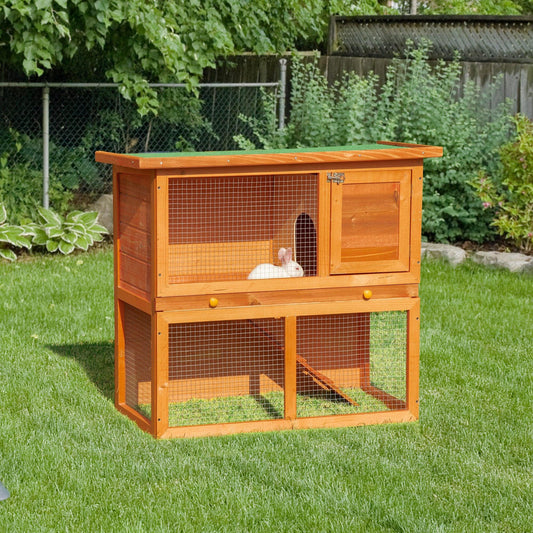 PawHut Two-Tier Pet Hutch - Double Decker Rabbit & Guinea Pig Cage - ALL4U RETAILER LTD