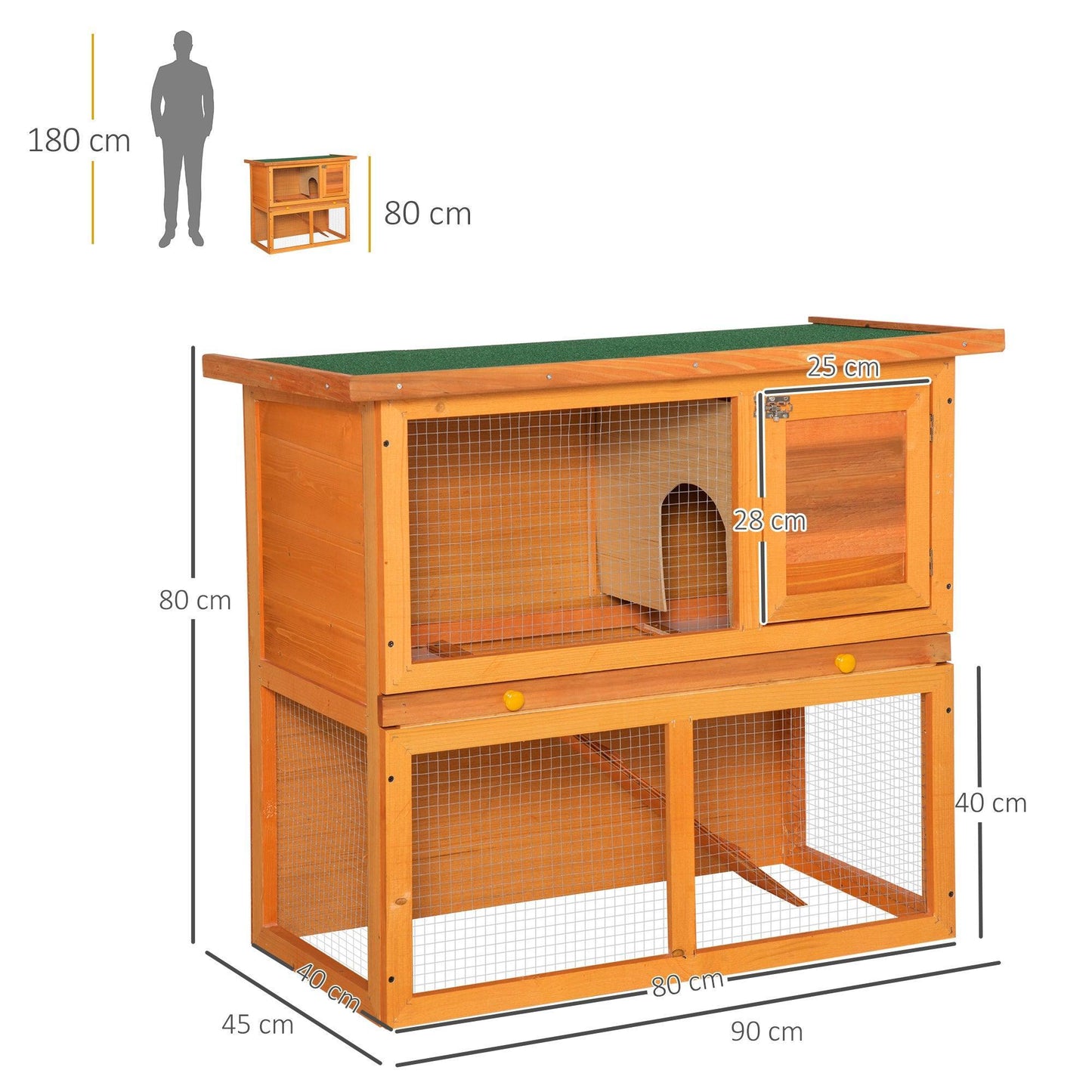 PawHut Two-Tier Pet Hutch - Double Decker Rabbit & Guinea Pig Cage - ALL4U RETAILER LTD