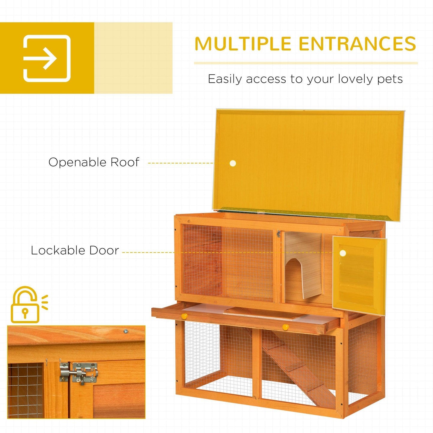 PawHut Two-Tier Pet Hutch - Double Decker Rabbit & Guinea Pig Cage - ALL4U RETAILER LTD