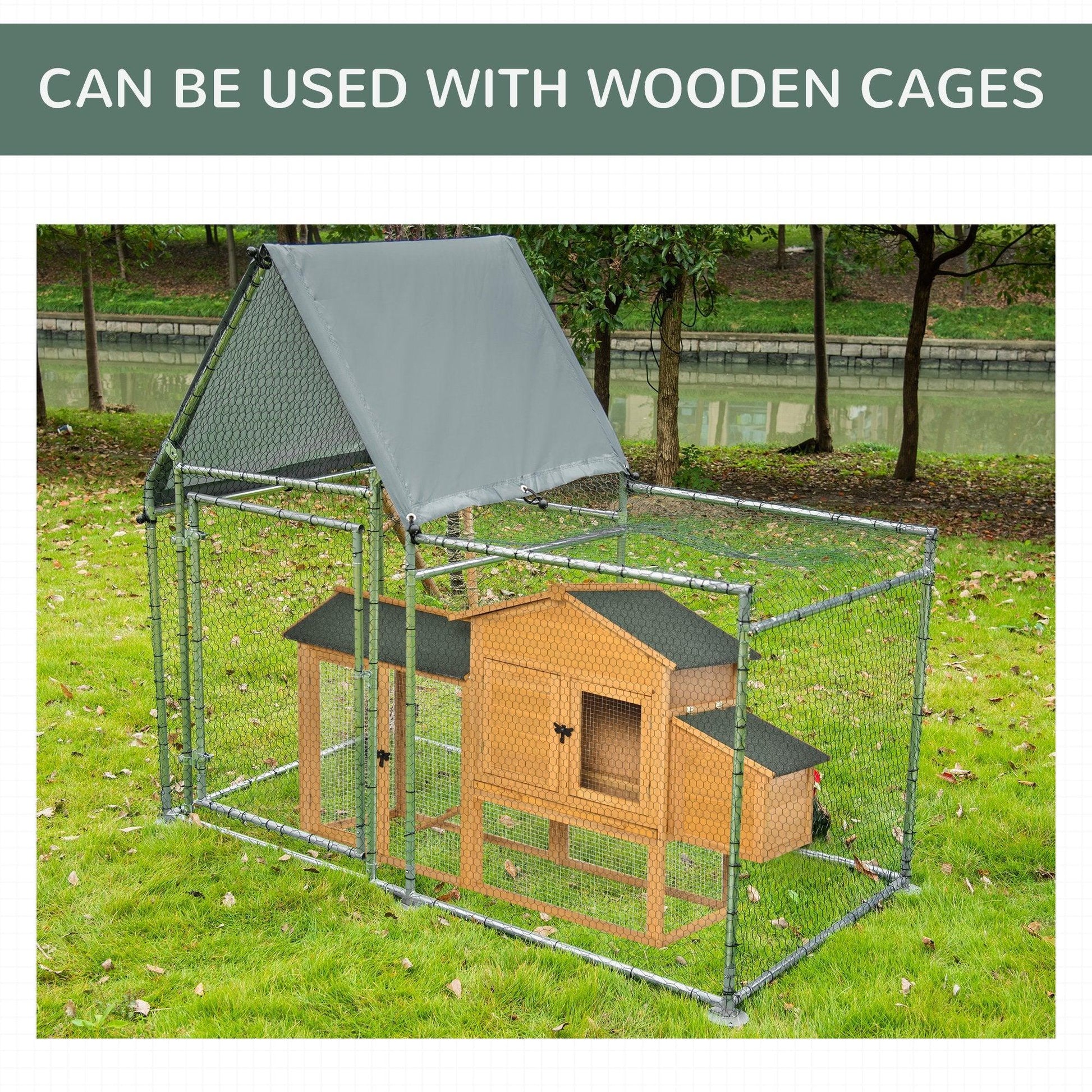 PawHut Large Galvanized Chicken Run - 60x200x105cm - ALL4U RETAILER LTD