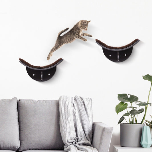 PawHut Wall-Mounted Cat Bed with Cushion - Brown - ALL4U RETAILER LTD