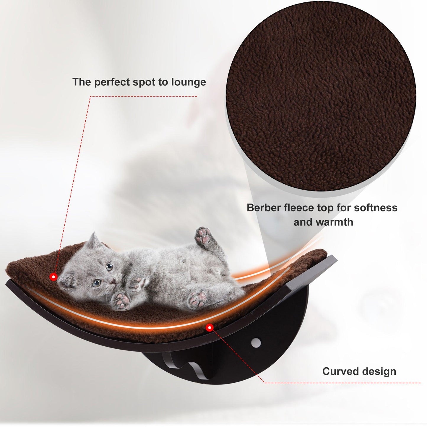 PawHut Wall-Mounted Cat Bed with Cushion - Brown - ALL4U RETAILER LTD