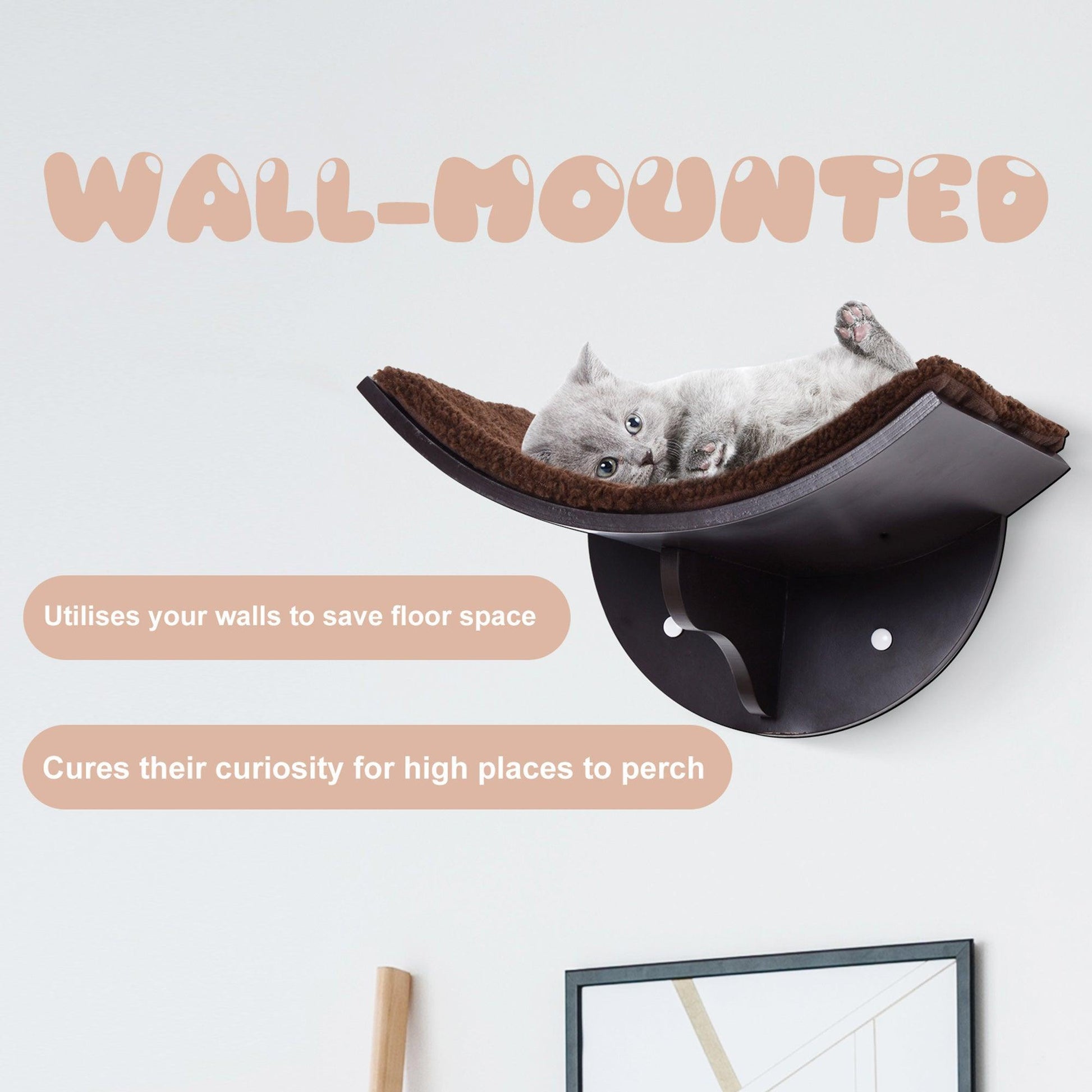 PawHut Wall-Mounted Cat Bed with Cushion - Brown - ALL4U RETAILER LTD