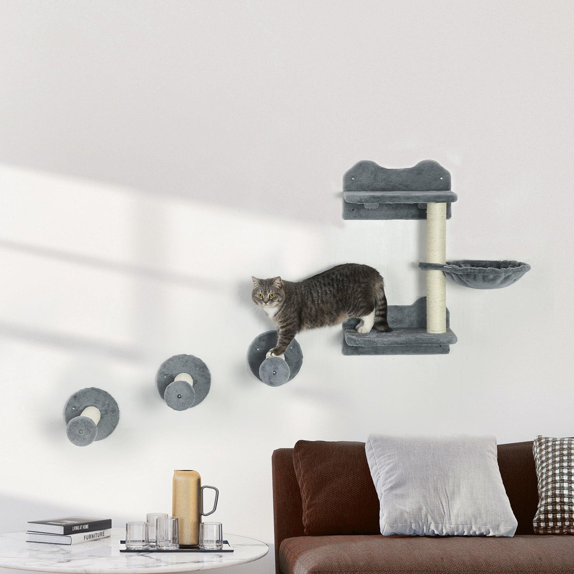 PawHut Wall-Mounted Cat Tree: Grey - ALL4U RETAILER LTD