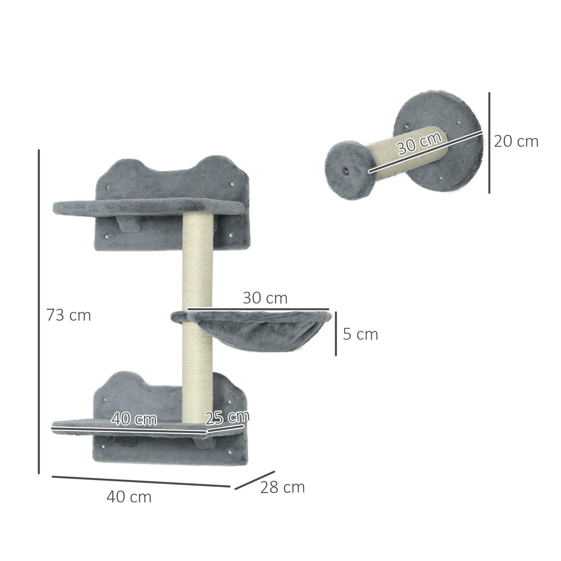 PawHut Wall-Mounted Cat Tree: Grey - ALL4U RETAILER LTD