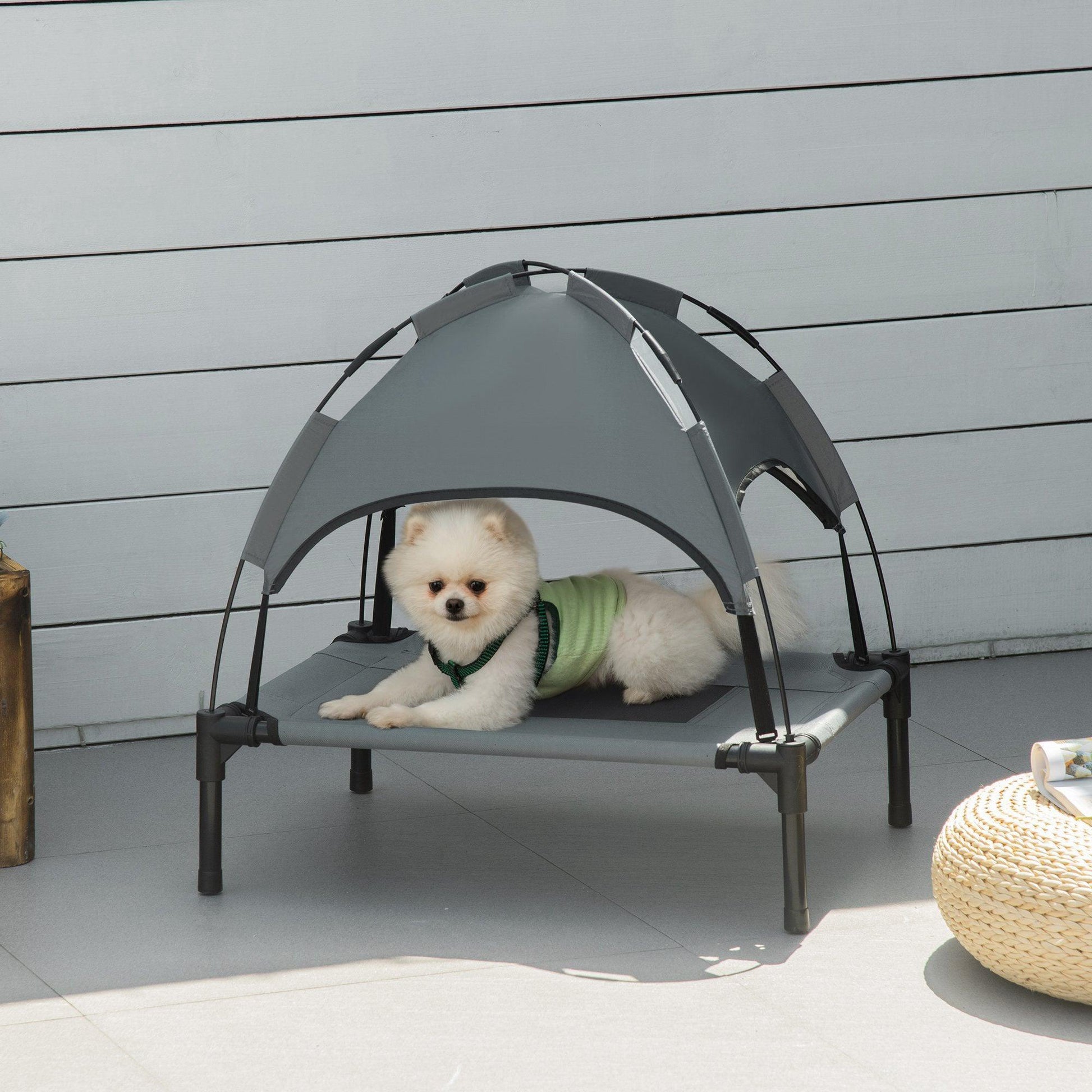 PawHut Waterproof Pet Cot with Canopy - Small, Grey - ALL4U RETAILER LTD