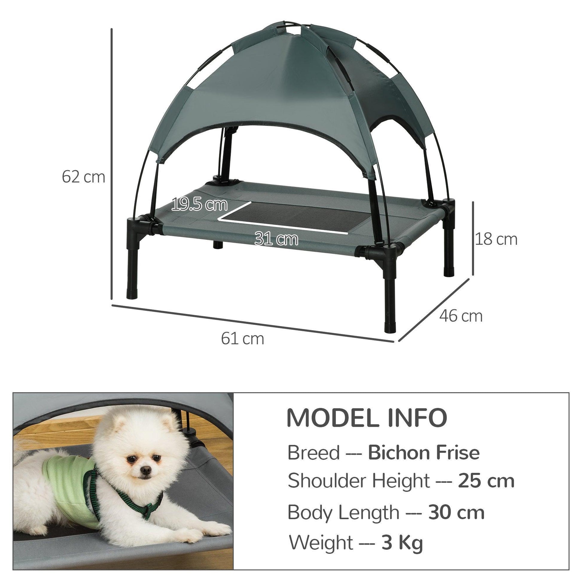 PawHut Waterproof Pet Cot with Canopy - Small, Grey - ALL4U RETAILER LTD