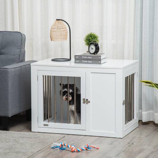 PawHut White Dog Crate, Double-Door Kennel for Medium Pets - ALL4U RETAILER LTD