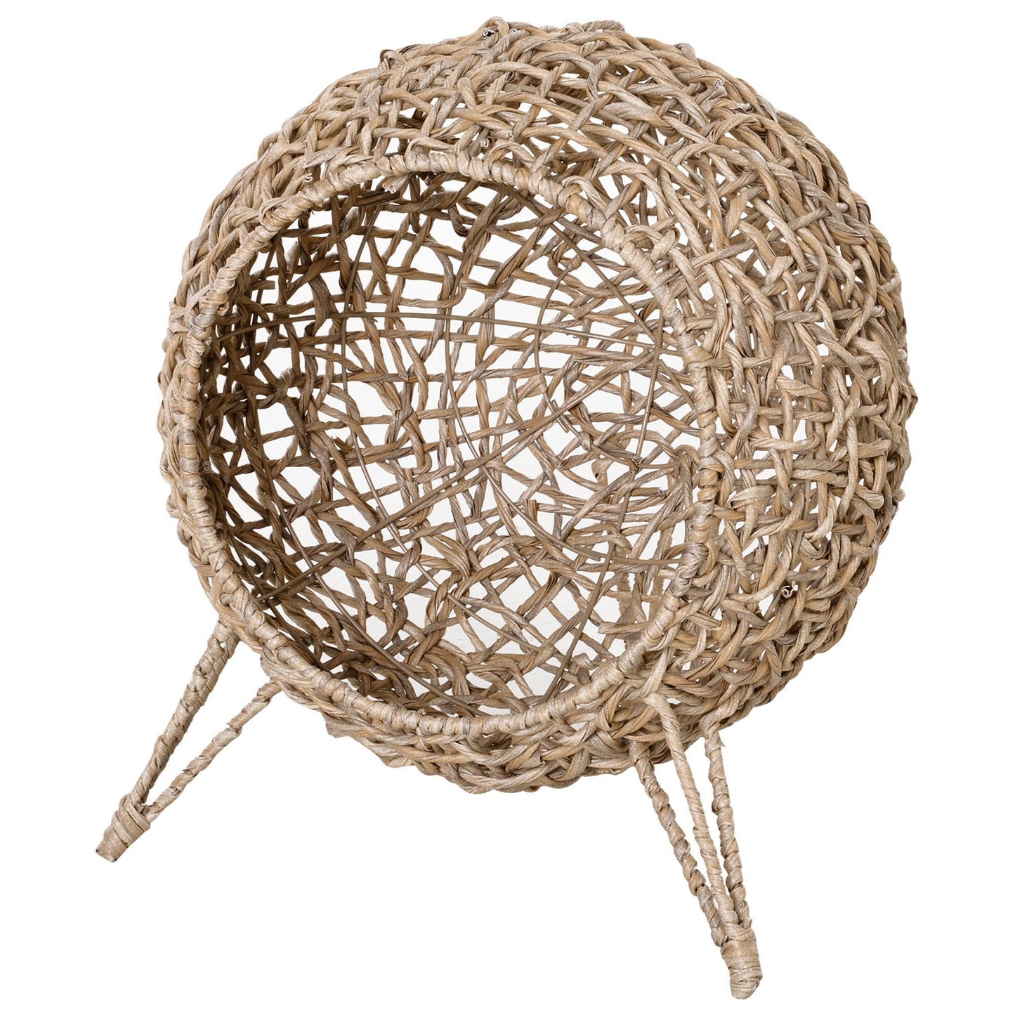 PawHut Rattan Cat Bed - Cozy Elevated Basket, Natural Wood - ALL4U RETAILER LTD