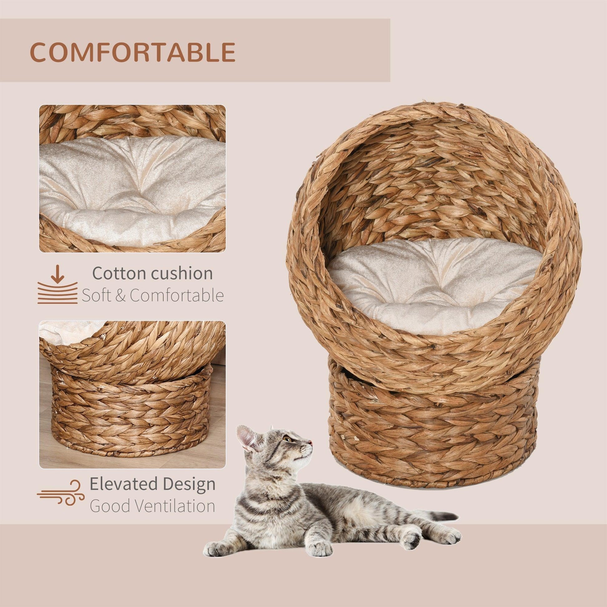 PawHut Wicker Cat Bed - Cozy - ALL4U RETAILER LTD